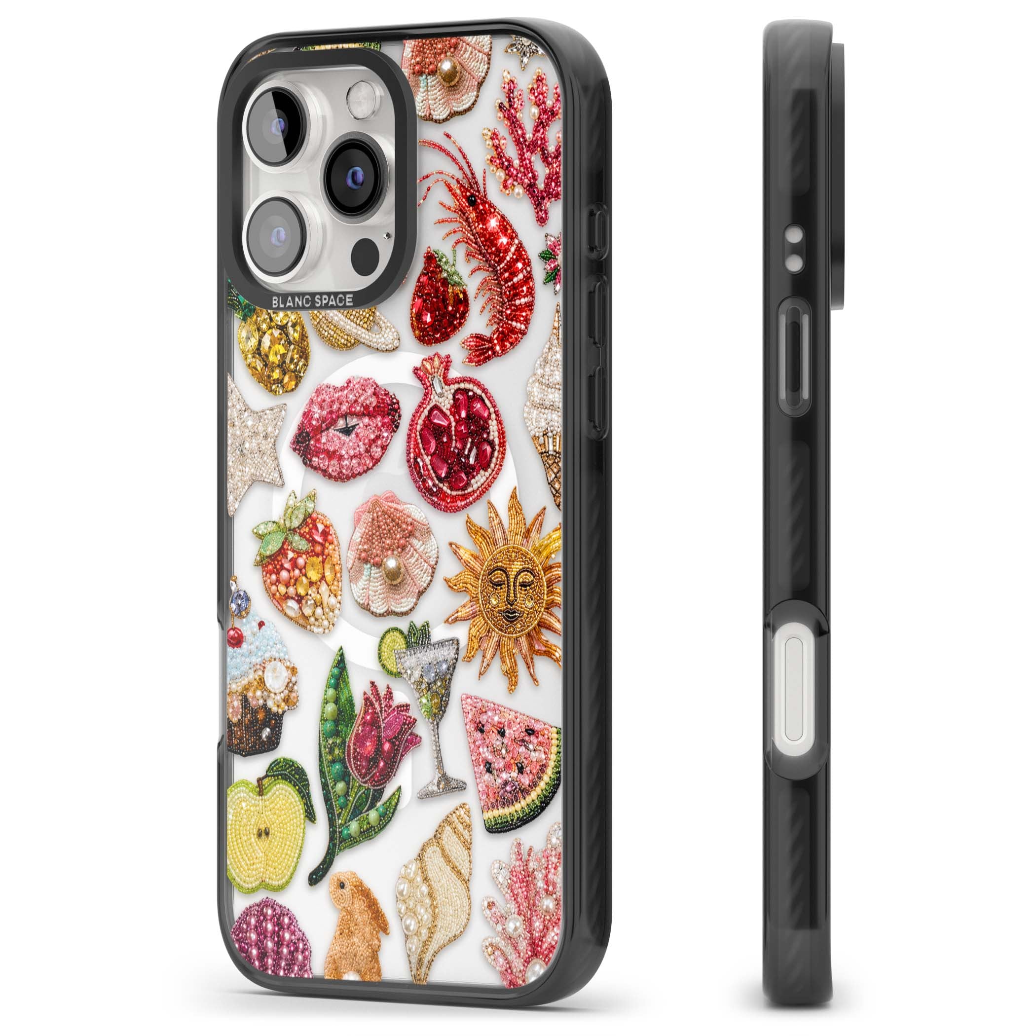 Beaded Riviera coquette iPhone case | Black Impact Magsafe case for iPhone 16 Pro, iPhone 16 Pro Max