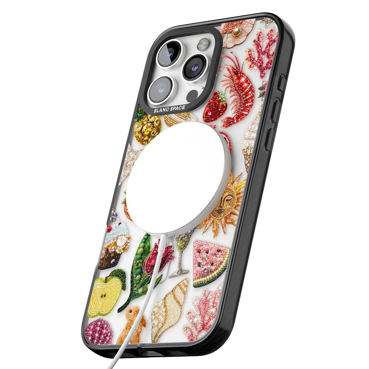 Beaded Riviera coquette iPhone case | Black Impact Magsafe case for iPhone 16 Pro, iPhone 16 Pro Max