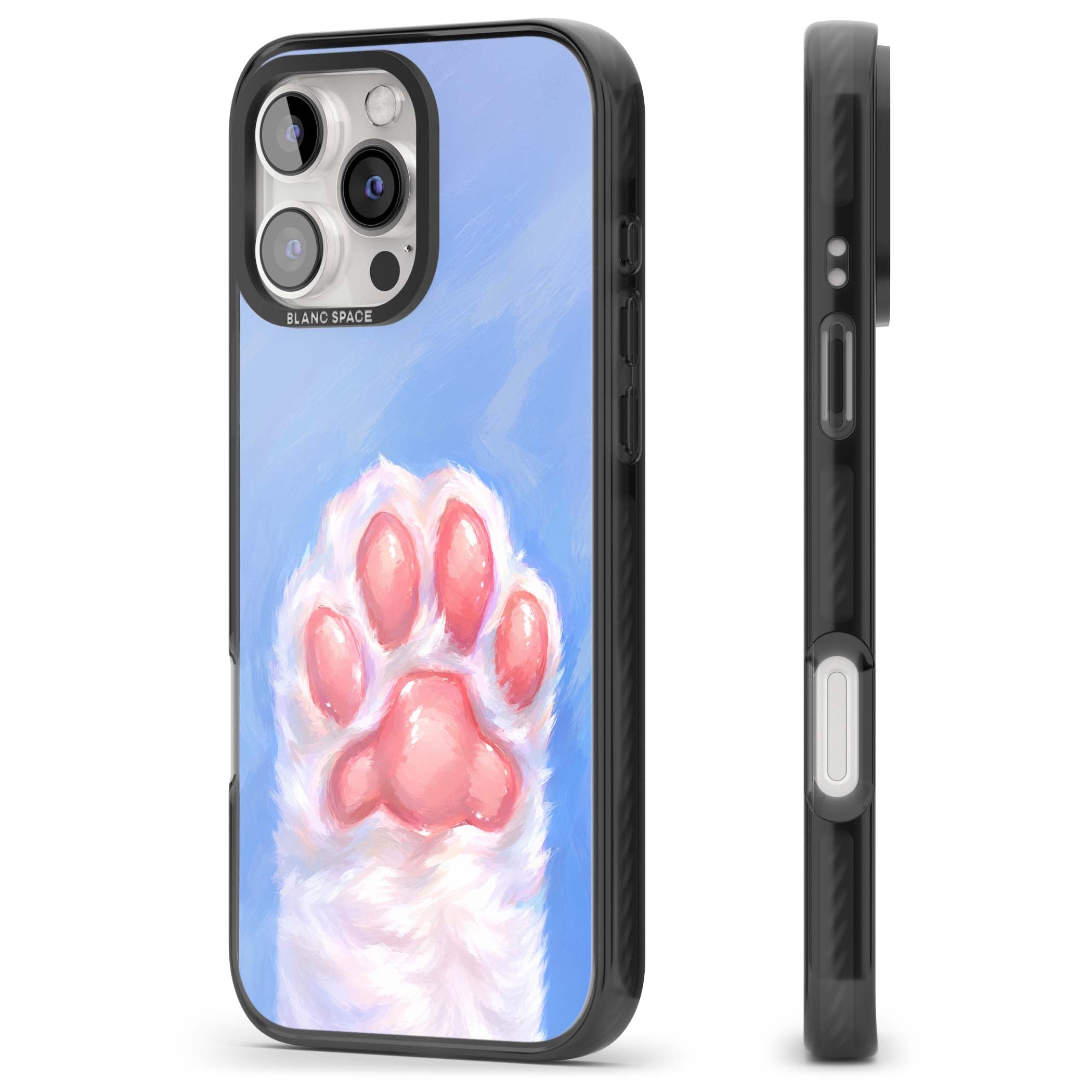 Soft White Paw cute iPhone case | Black Impact Magsafe case for iPhone 16 Pro, iPhone 16 Pro Max
