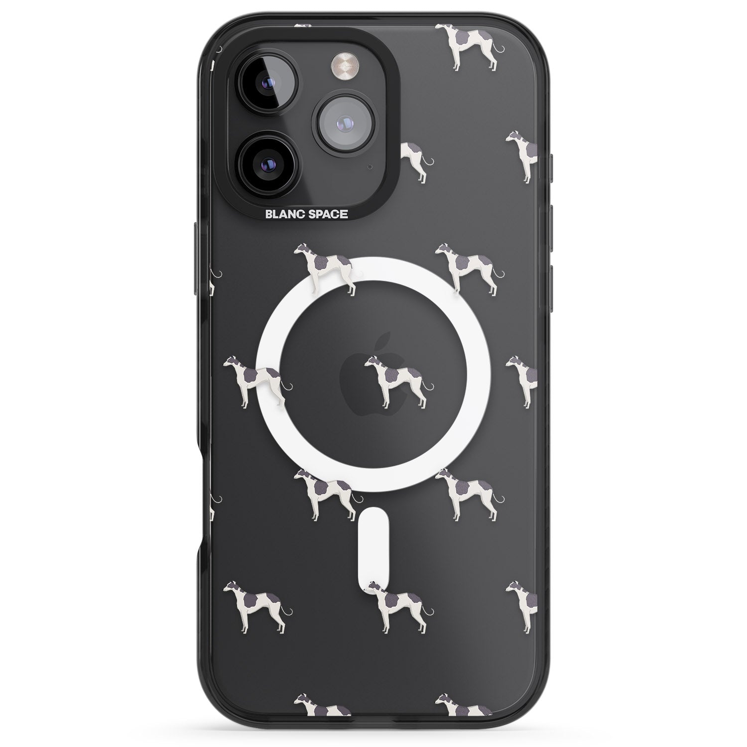iPhone 16 Pro Max Greyhound Dog Pattern Clear Black Impact Phone Case