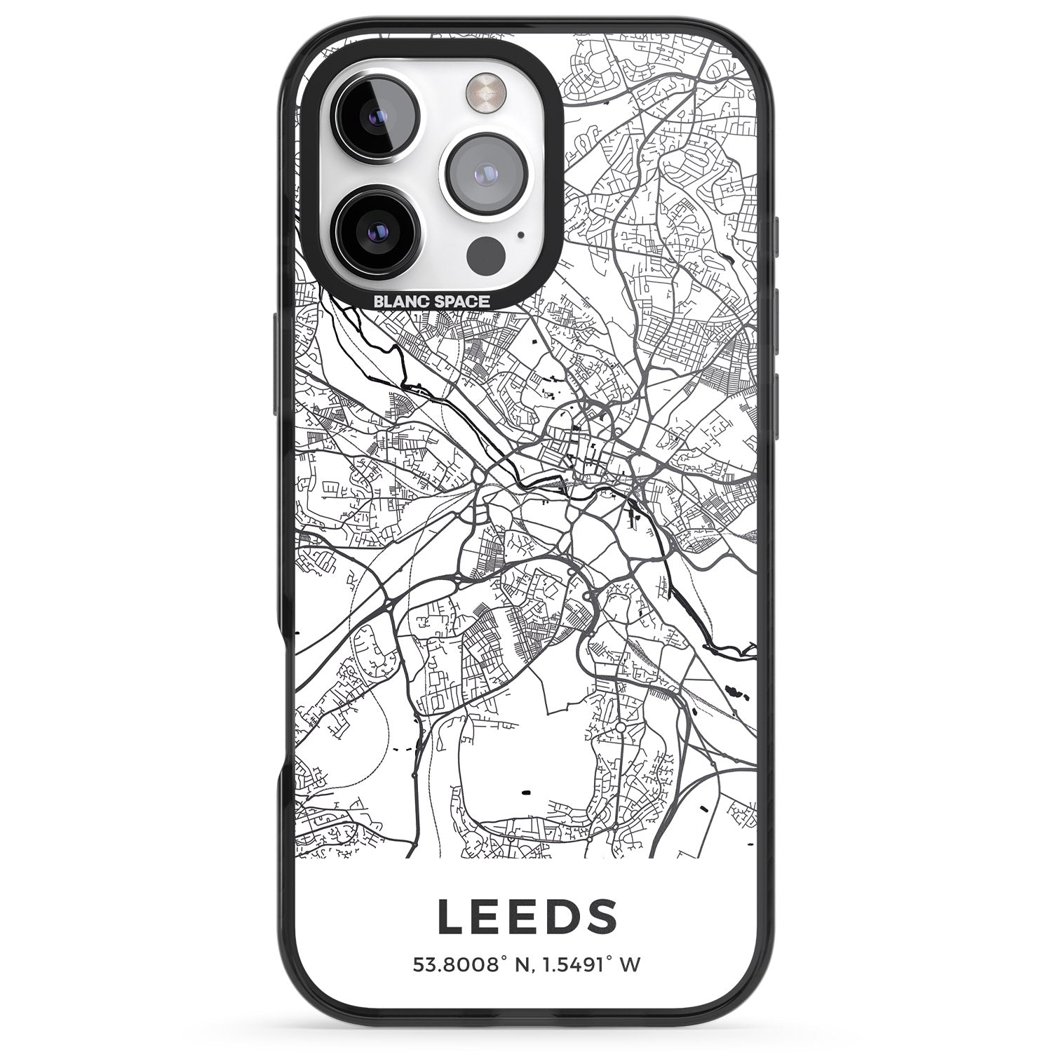 iPhone 16 Pro Max Map of Leeds, England Black Impact Phone Case