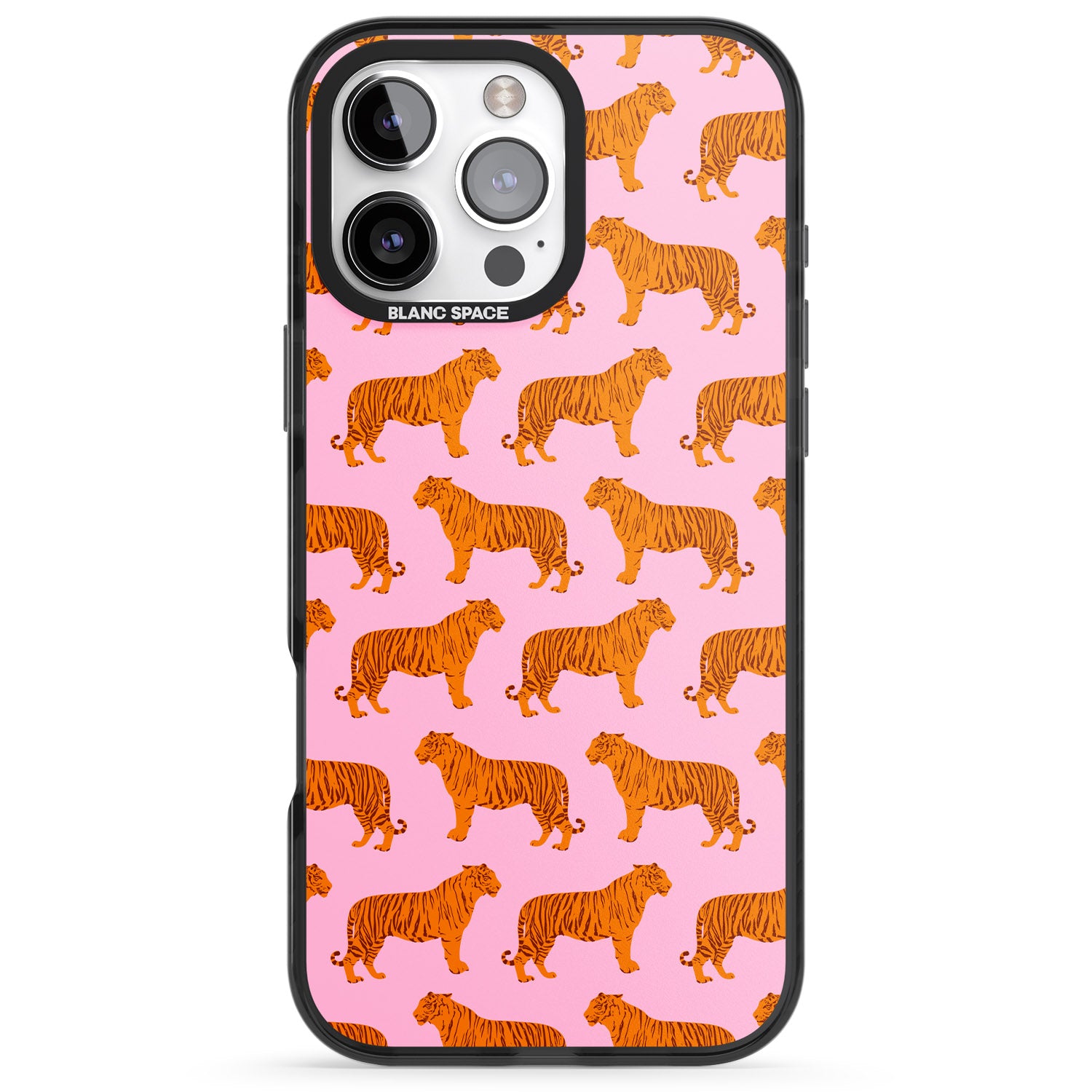 iPhone 16 Pro Max Tigers on Pink Pattern Black Impact Phone Case