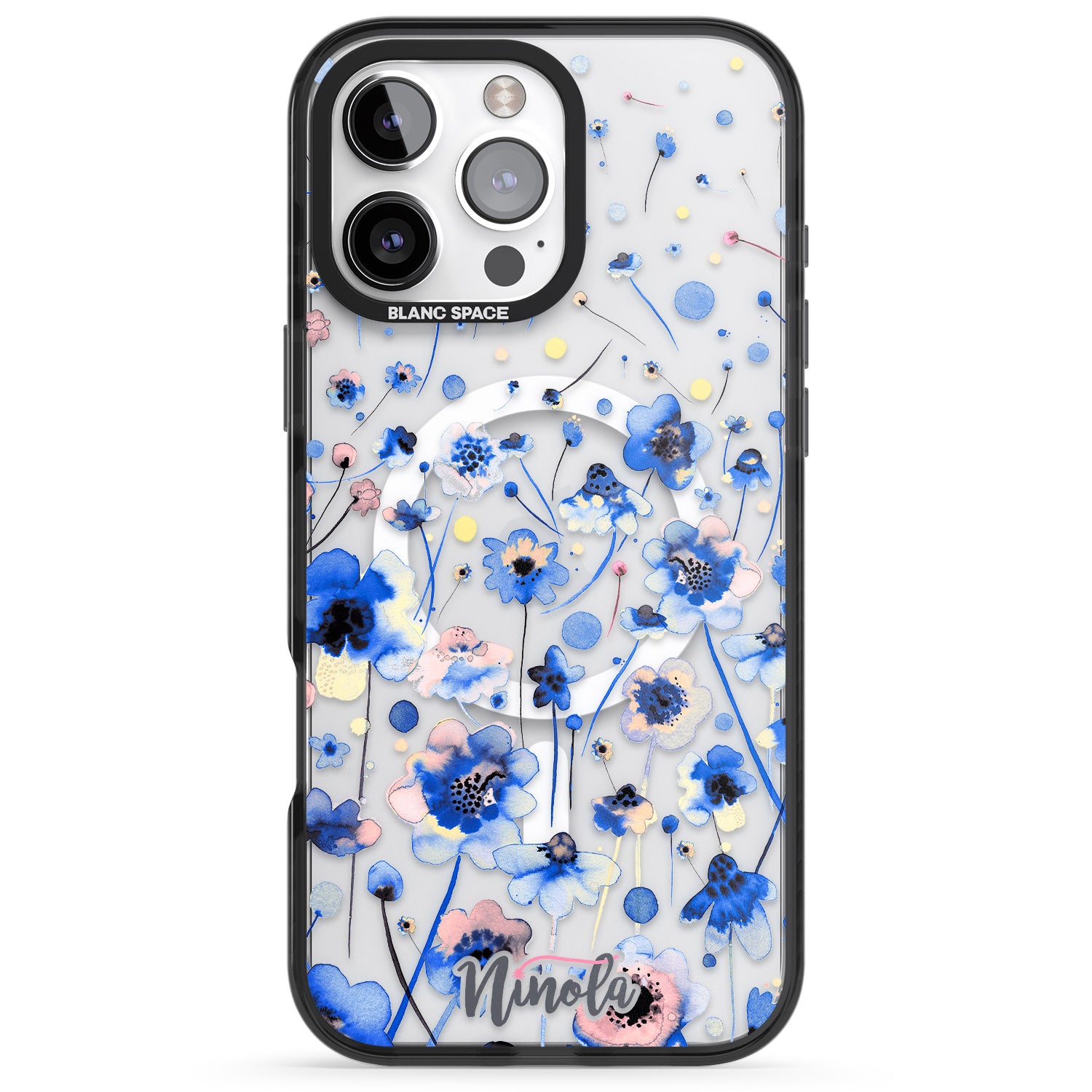 iPhone 16 Pro Max Ink Flowers Blue Black Impact Phone Case
