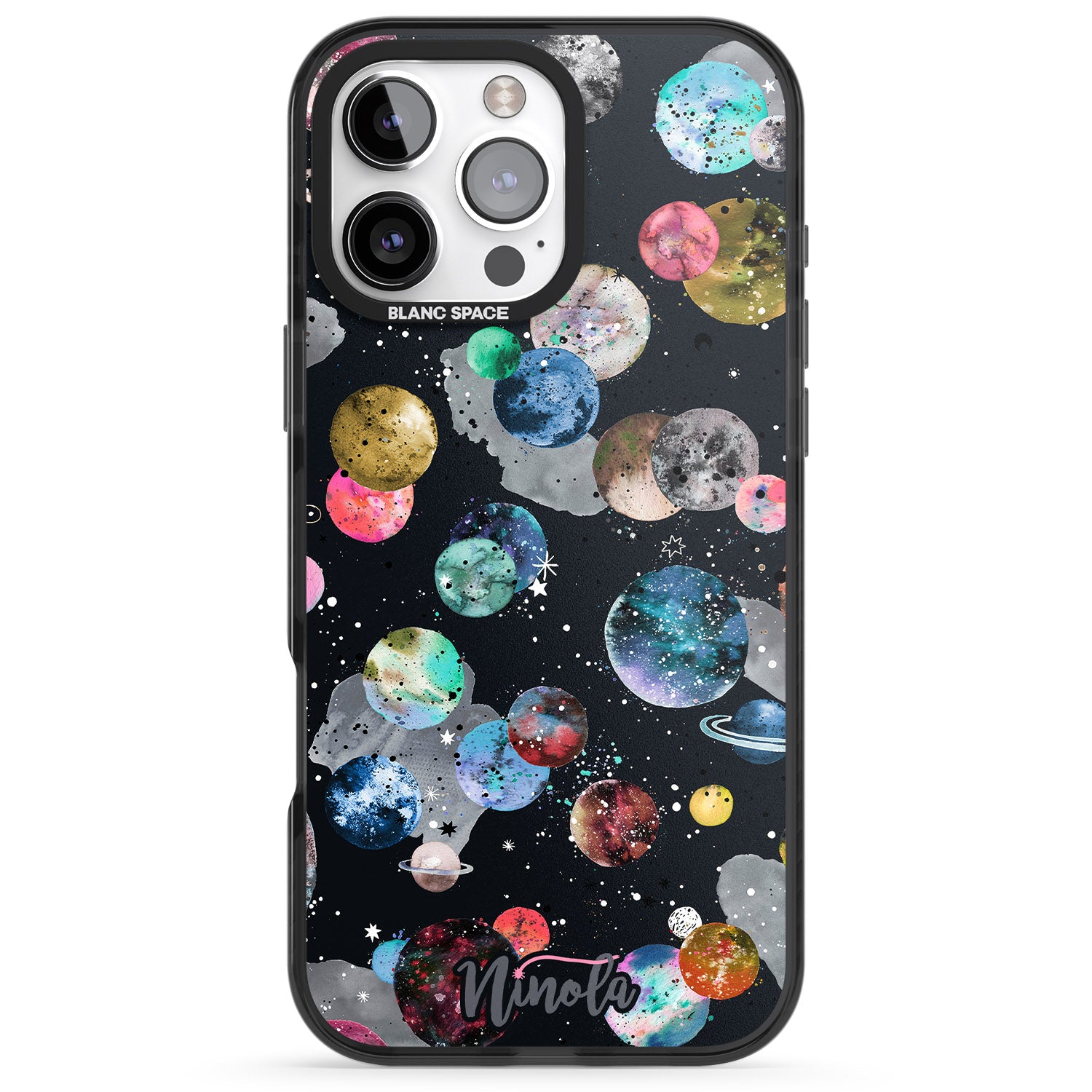 iPhone 16 Pro Max Space Planets Black Impact Phone Case