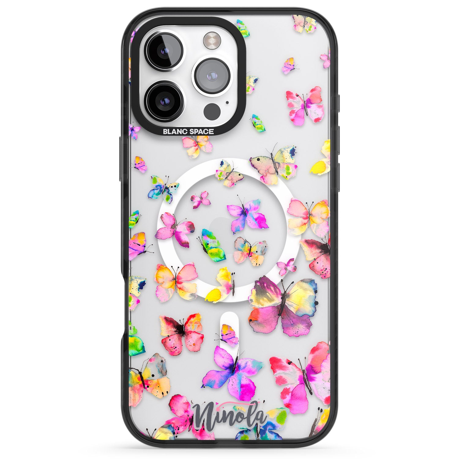 iPhone 16 Pro Max Watercolor Butterflies Black Impact Phone Case
