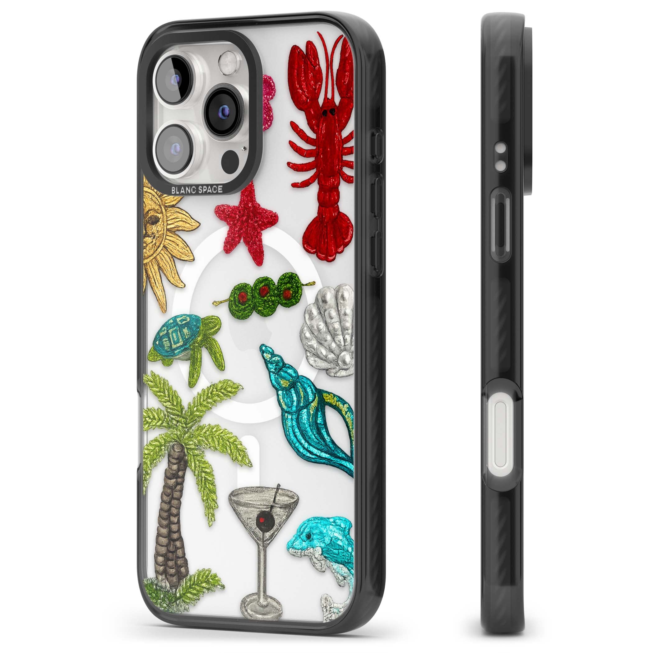 Painted Coastal Pattern coastal iPhone case | Black Impact Magsafe case for iPhone 16 Pro, iPhone 16 Pro Max