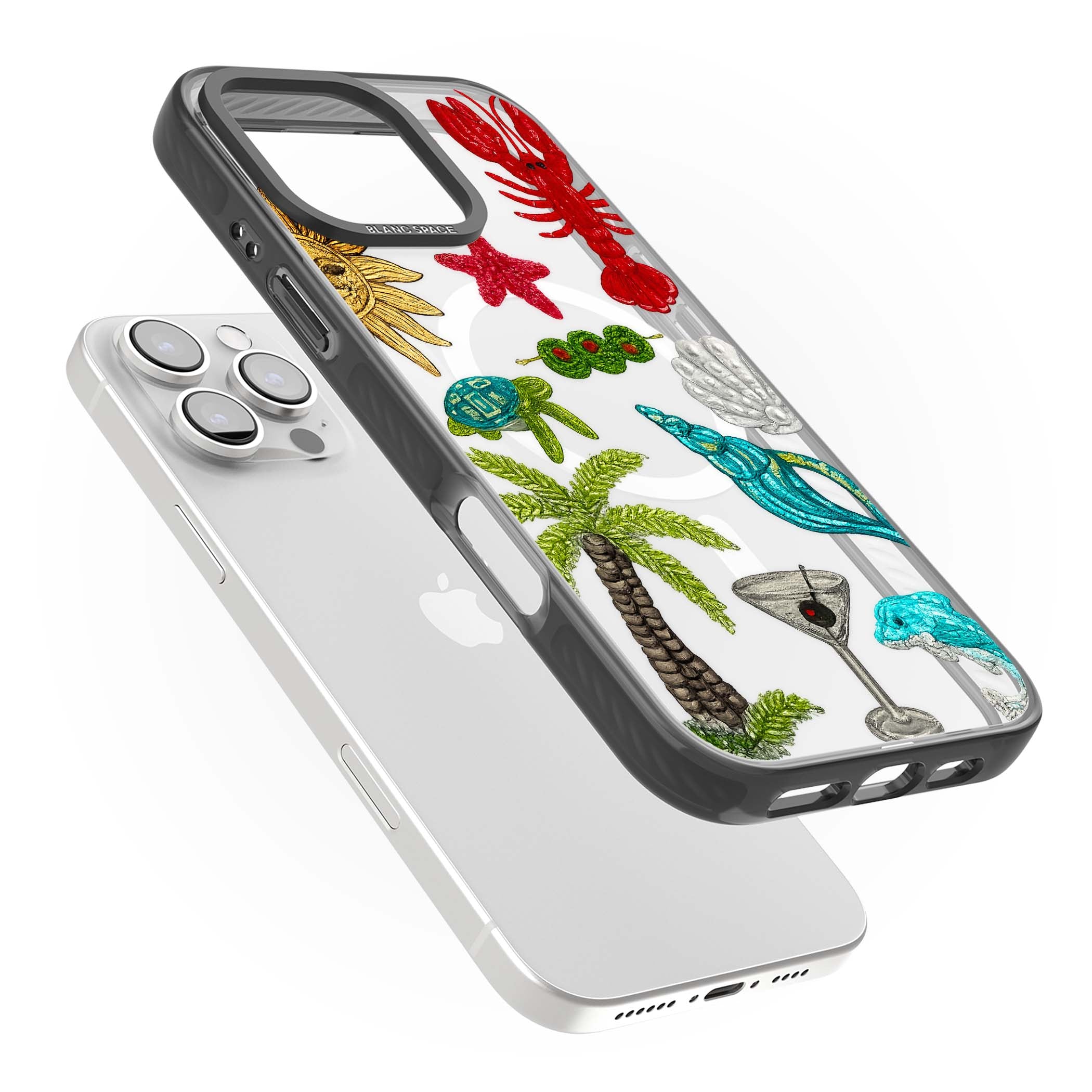Painted Coastal Pattern coastal iPhone case | Black Impact Magsafe case for iPhone 16 Pro, iPhone 16 Pro Max