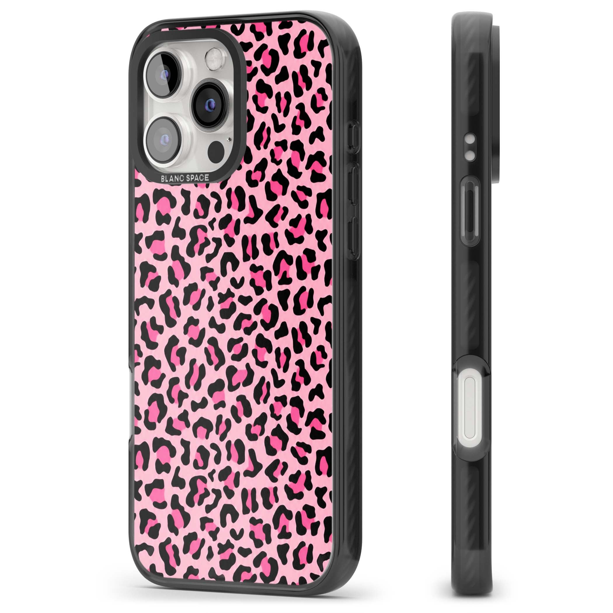 Pink Leopard baddie iPhone case | Black Impact Magsafe case for iPhone 16 Pro, iPhone 16 Pro Max