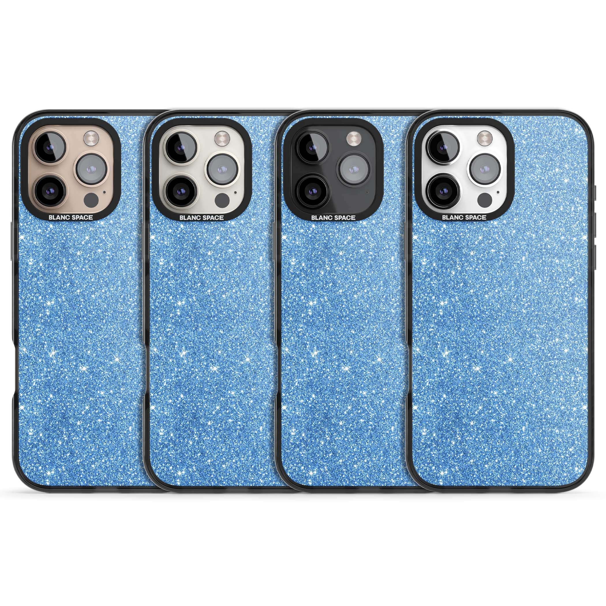 Blue Glitter blue glitter iPhone case featuring dense sparkling cerulean glitter with a glamorous shimmering finish | Black Impact Magsafe case for iPhone 16 Pro, iPhone 16 Pro Max