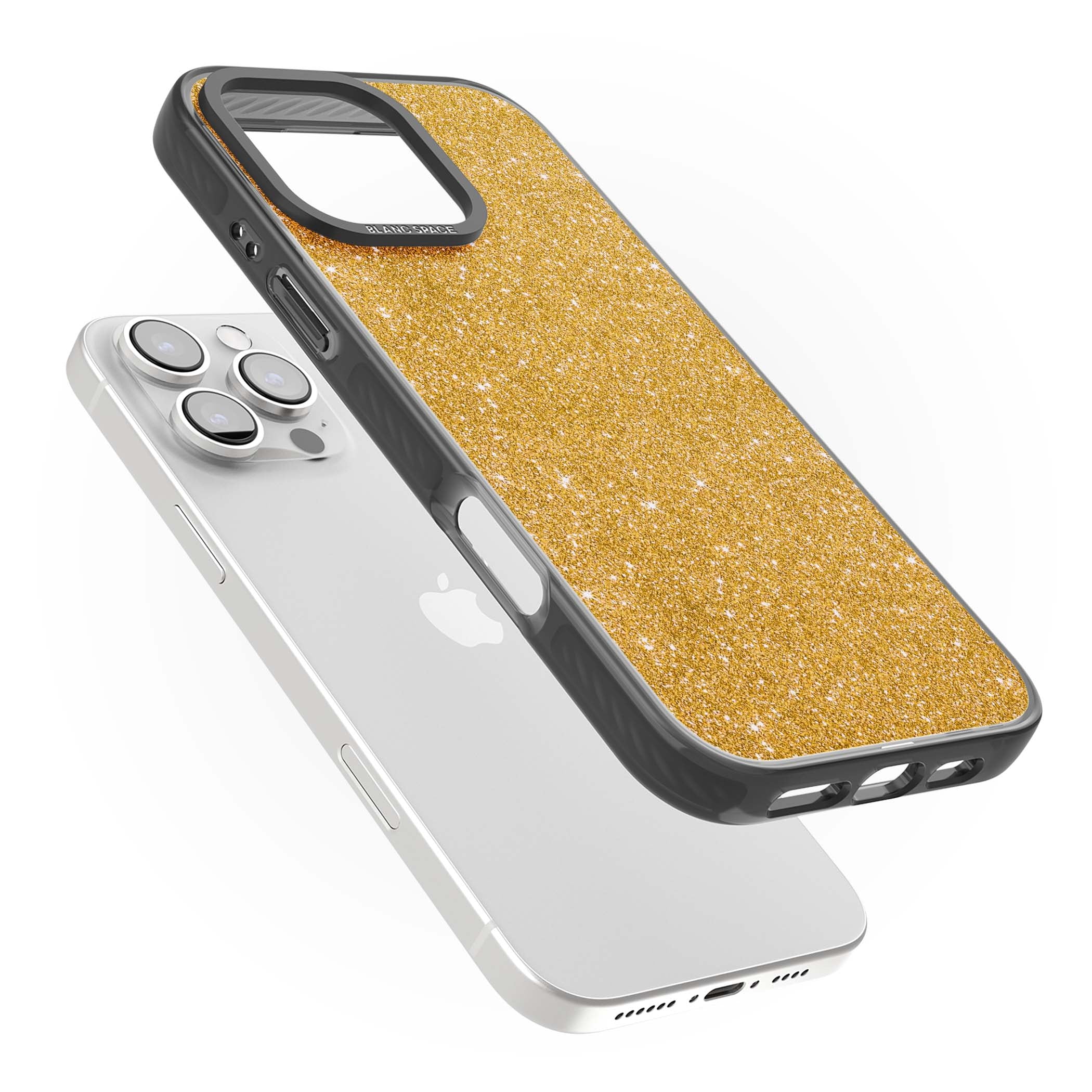 Gold Glitter gold glitter iPhone case featuring a shimmering sparkle wallpaper design in luxury gold | Black Impact Magsafe case for iPhone 16 Pro, iPhone 16 Pro Max