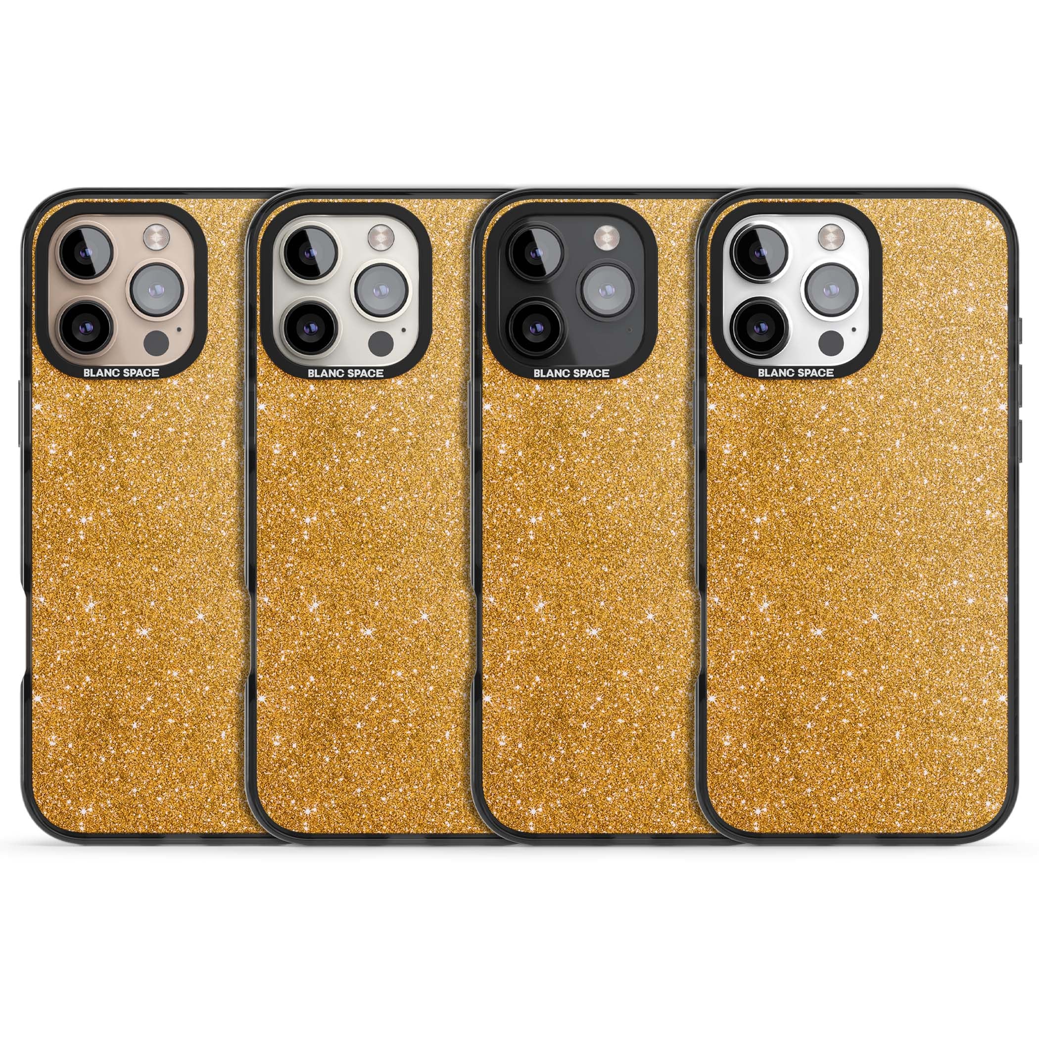 Gold Glitter gold glitter iPhone case featuring a shimmering sparkle wallpaper design in luxury gold | Black Impact Magsafe case for iPhone 16 Pro, iPhone 16 Pro Max
