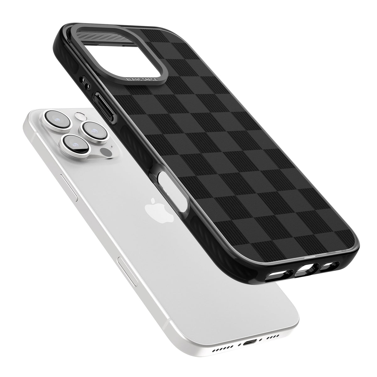 Black Checkered iPhone 16 Pro / iPhone 16 Pro Max Impact Black Phone Case angled