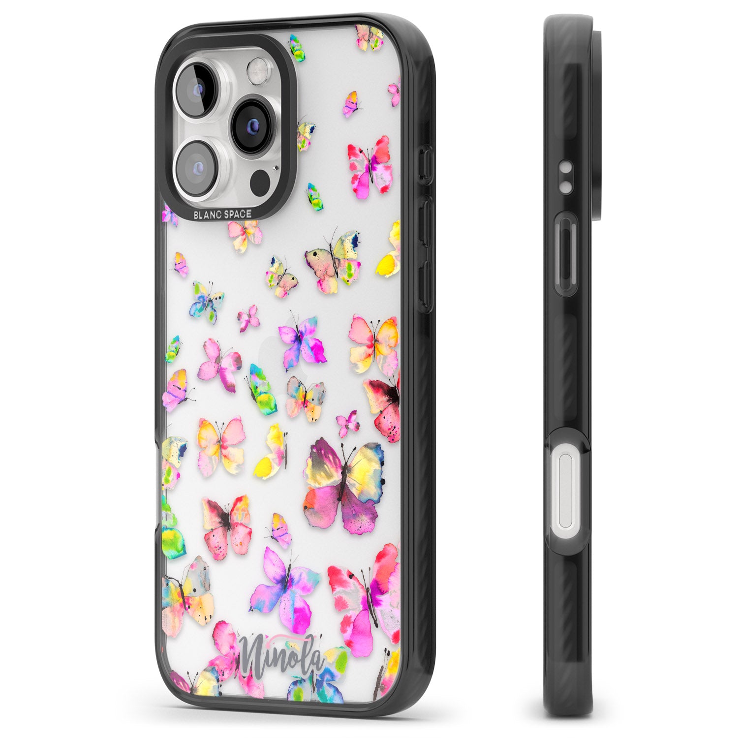 iPhone 16 Pro Max Watercolor Butterflies Black Impact Phone Case