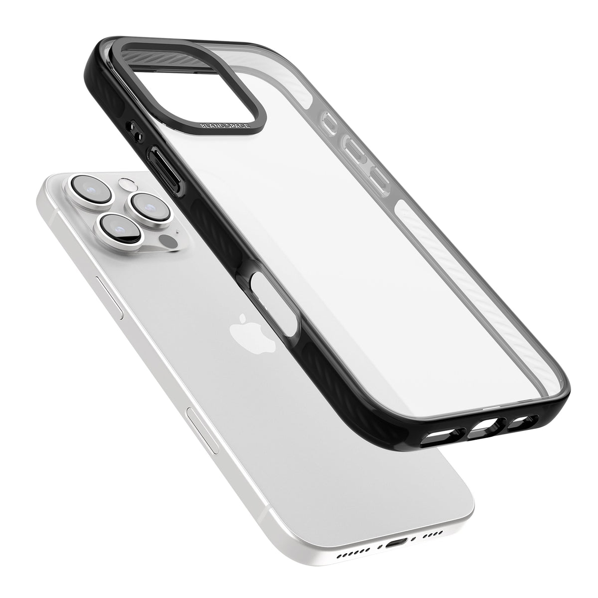 Clear Black Impact iPhone 16 Pro / iPhone 16 Pro Max Impact Black Phone Case angled