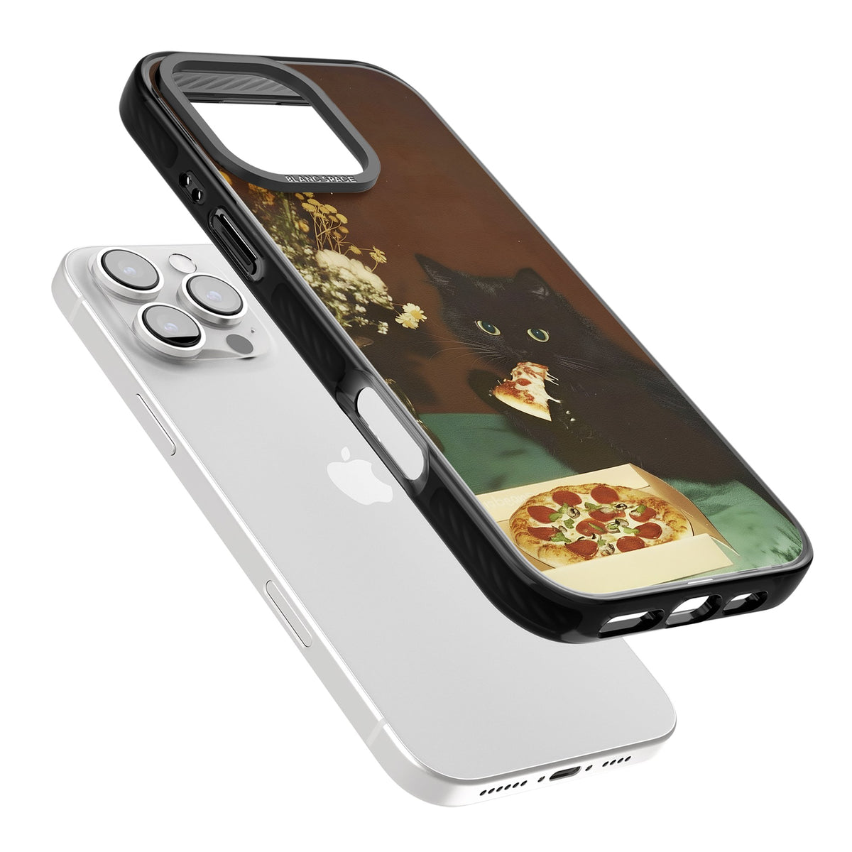 Late Night Snack Cat iPhone 16 Pro / iPhone 16 Pro Max Impact Black Phone Case angled