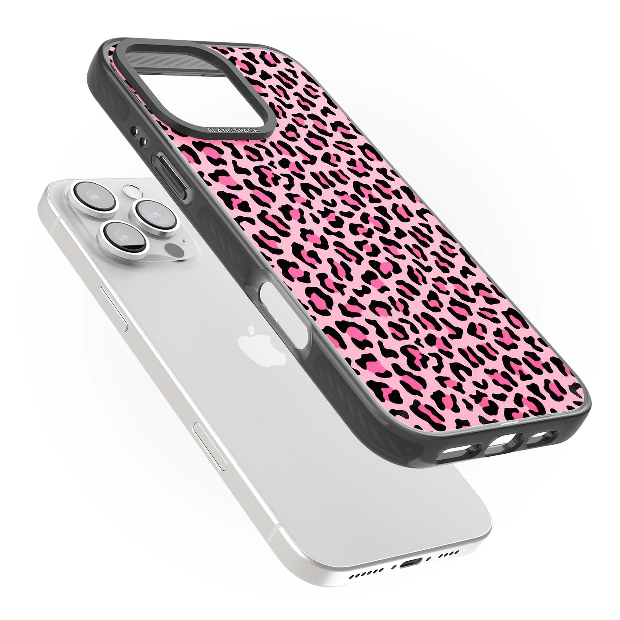 Pink Leopard baddie iPhone case | Black Impact case for iPhone 16 Pro, iPhone 16 Pro Max