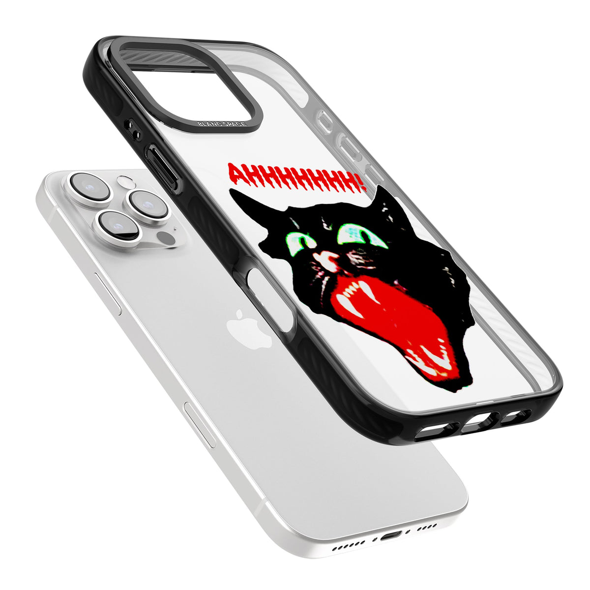 AHH! Cat iPhone 16 Pro / iPhone 16 Pro Max Impact Black Phone Case angled