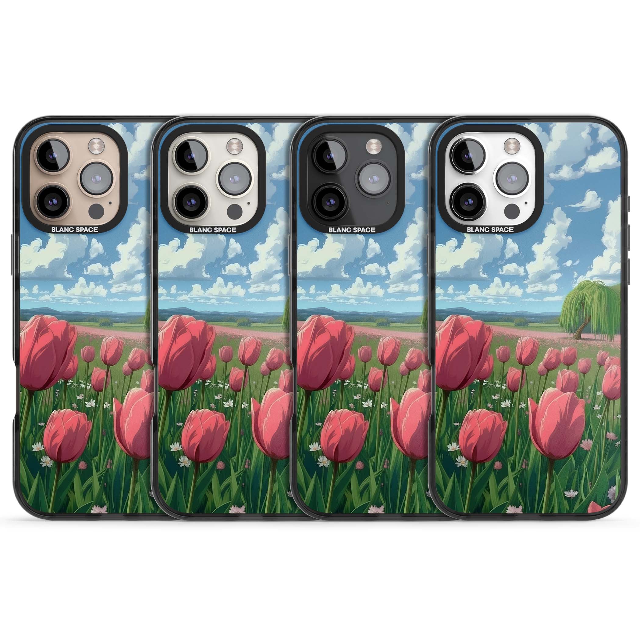 Willow By The Pink Tulips floral iPhone case | Black Impact case for iPhone 16 Pro, iPhone 16 Pro Max