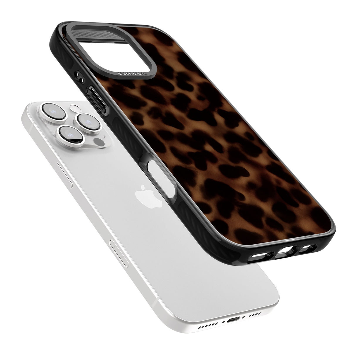 Dark Tortoise Shell old money iPhone case featuring a dark tortoiseshell pattern with amber and black animal print tones iPhone 16 Pro / iPhone 16 Pro Max Impact Black Phone Case angled