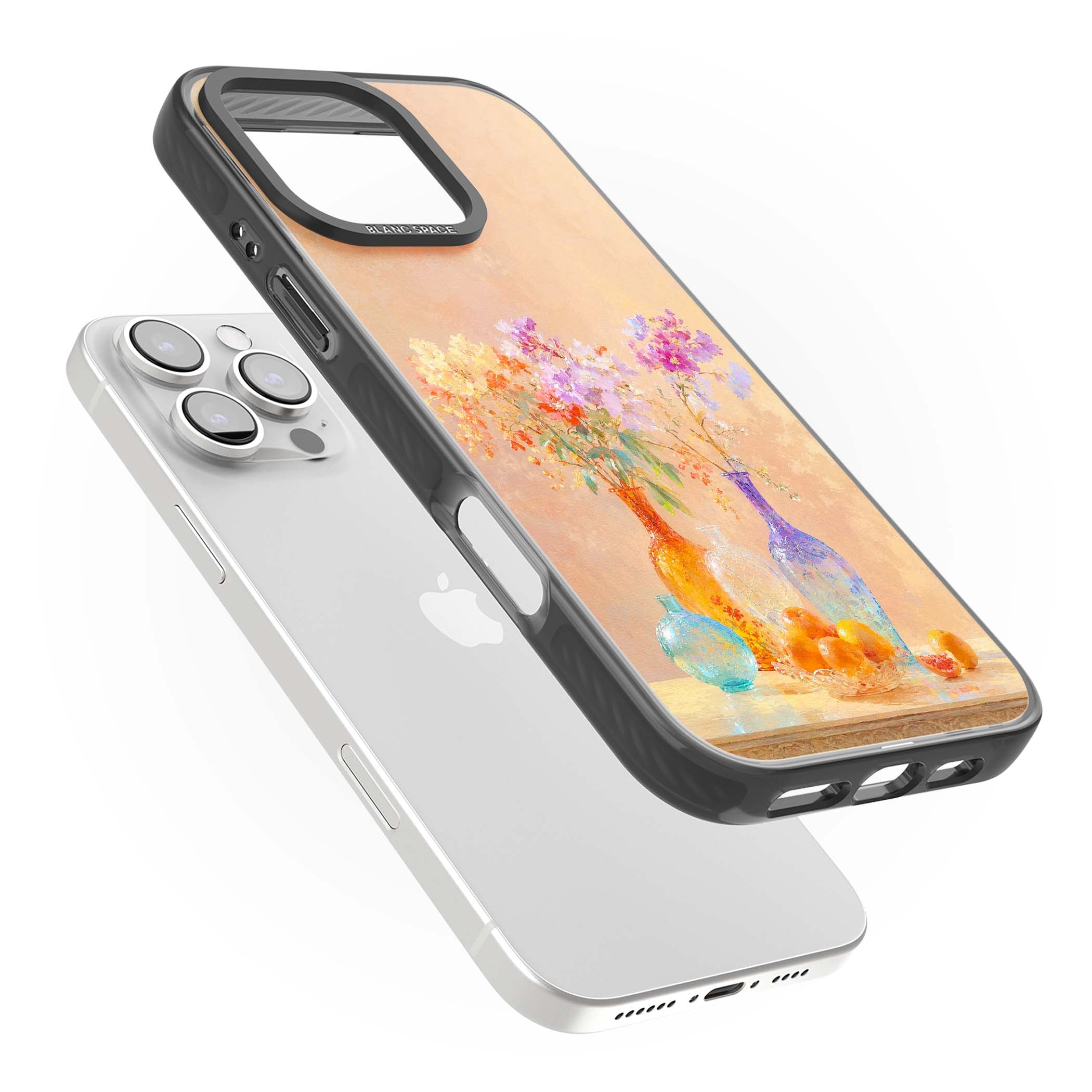 Peach Glass art iPhone case | Black Impact case for iPhone 16 Pro, iPhone 16 Pro Max