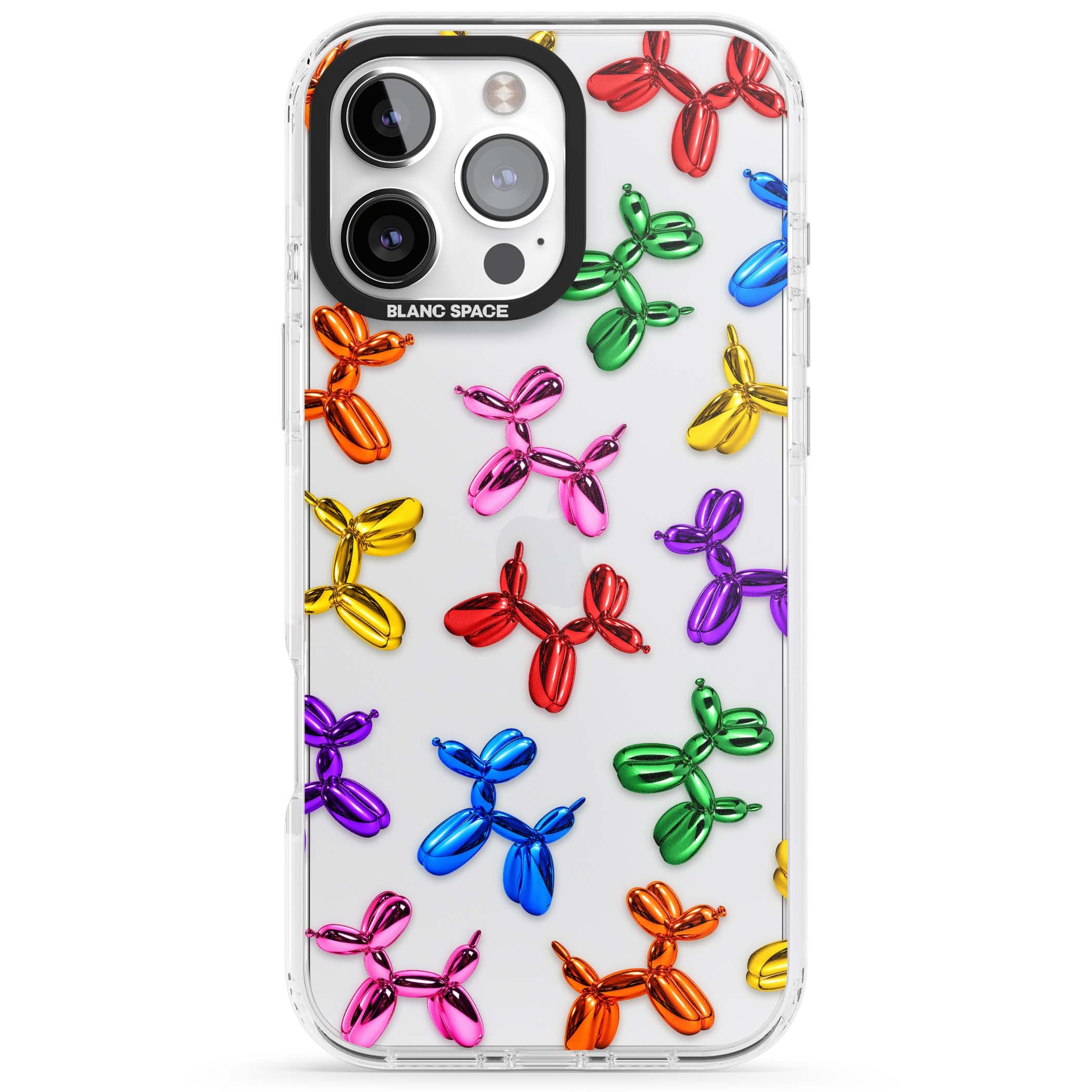 Balloon Dogs pop art iPhone case featuring rainbow chrome balloon dogs in Jeff Koons style | Clear Impact case for iPhone 16 Pro, iPhone 16 Pro Max