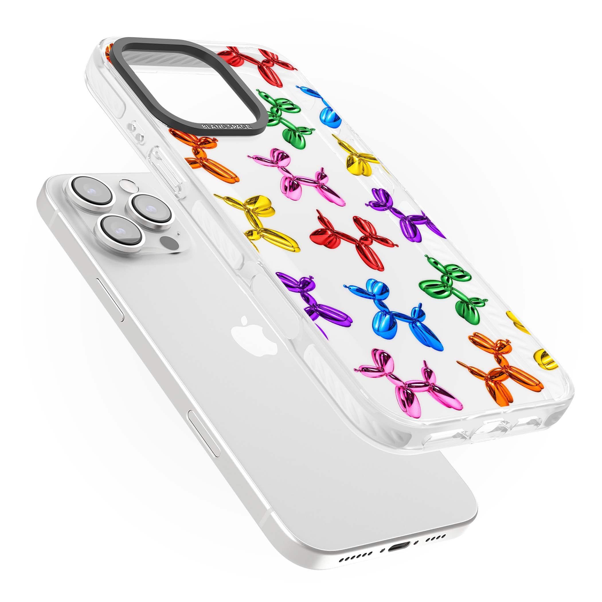 Balloon Dogs pop art iPhone case featuring rainbow chrome balloon dogs in Jeff Koons style | Clear Impact case for iPhone 16 Pro, iPhone 16 Pro Max