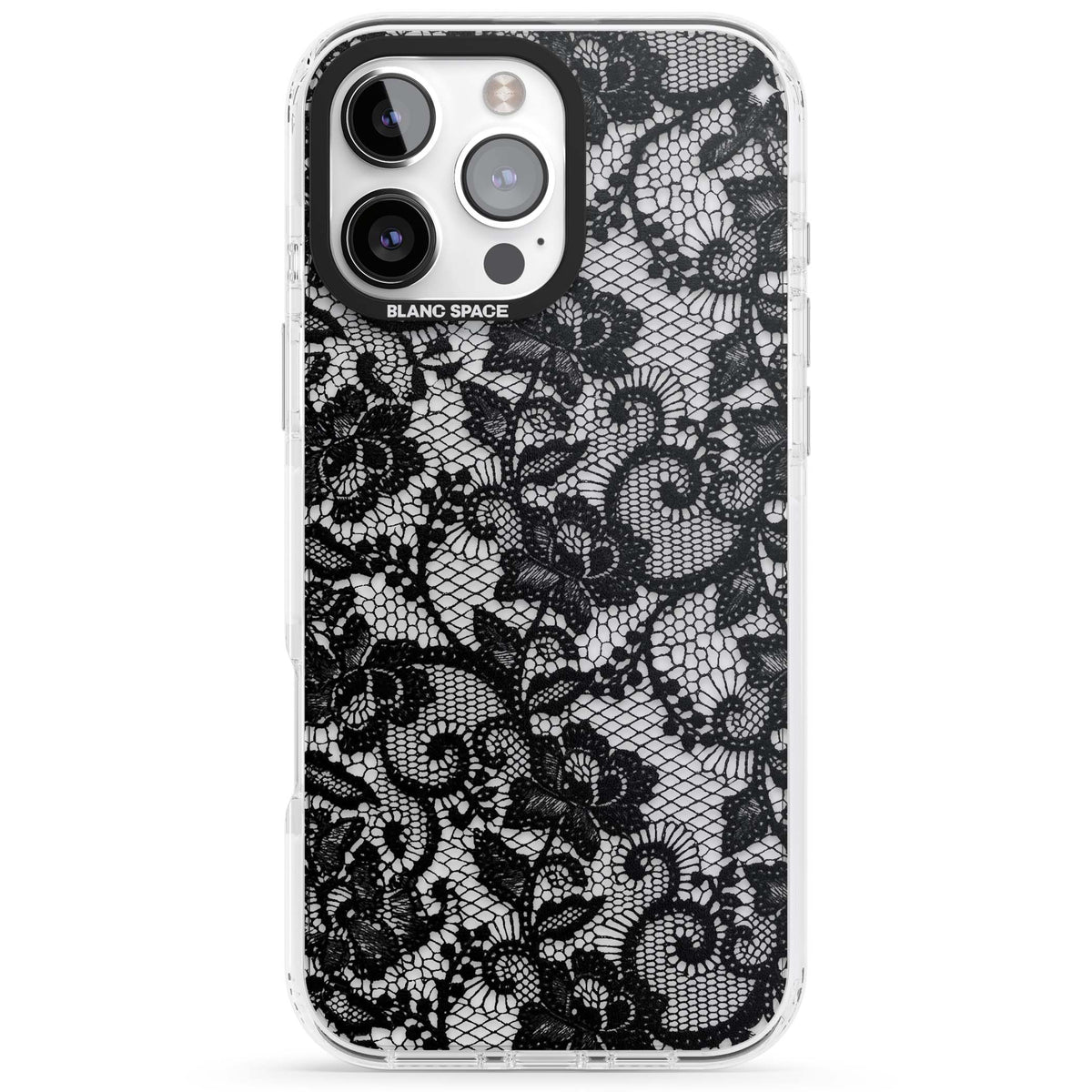 Black Lace gothic iPhone case featuring intricate black floral lace pattern with vintage whimsigoth detail | Clear Impact case for iPhone 16 Pro, iPhone 16 Pro Max