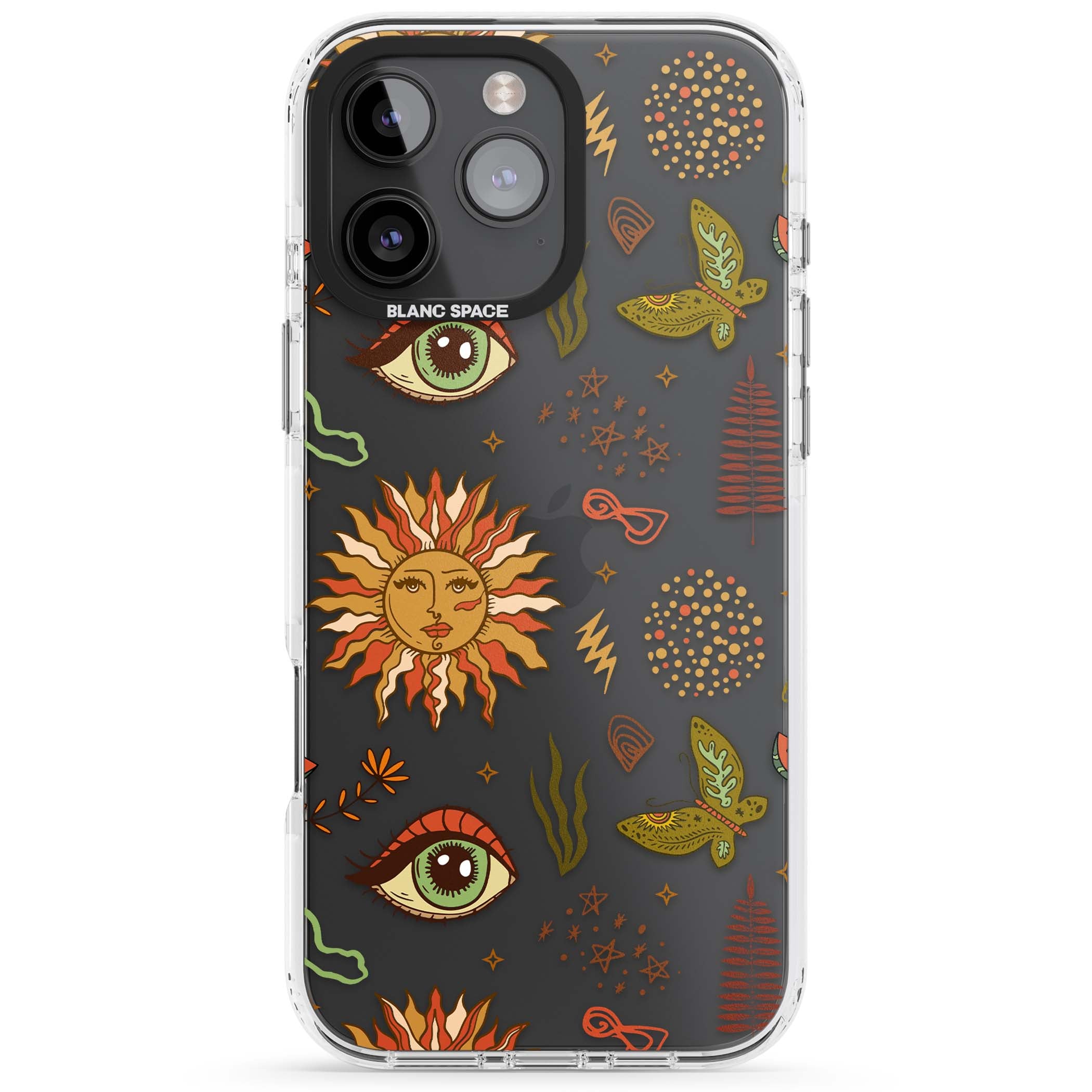 Elevate Your Phone'S Style With This Boho Celestial Sun & Eye Phone Case, Featuring A Mystical Blend Of Suns, All-Seeing Eyes, Butterflies, Stars, And