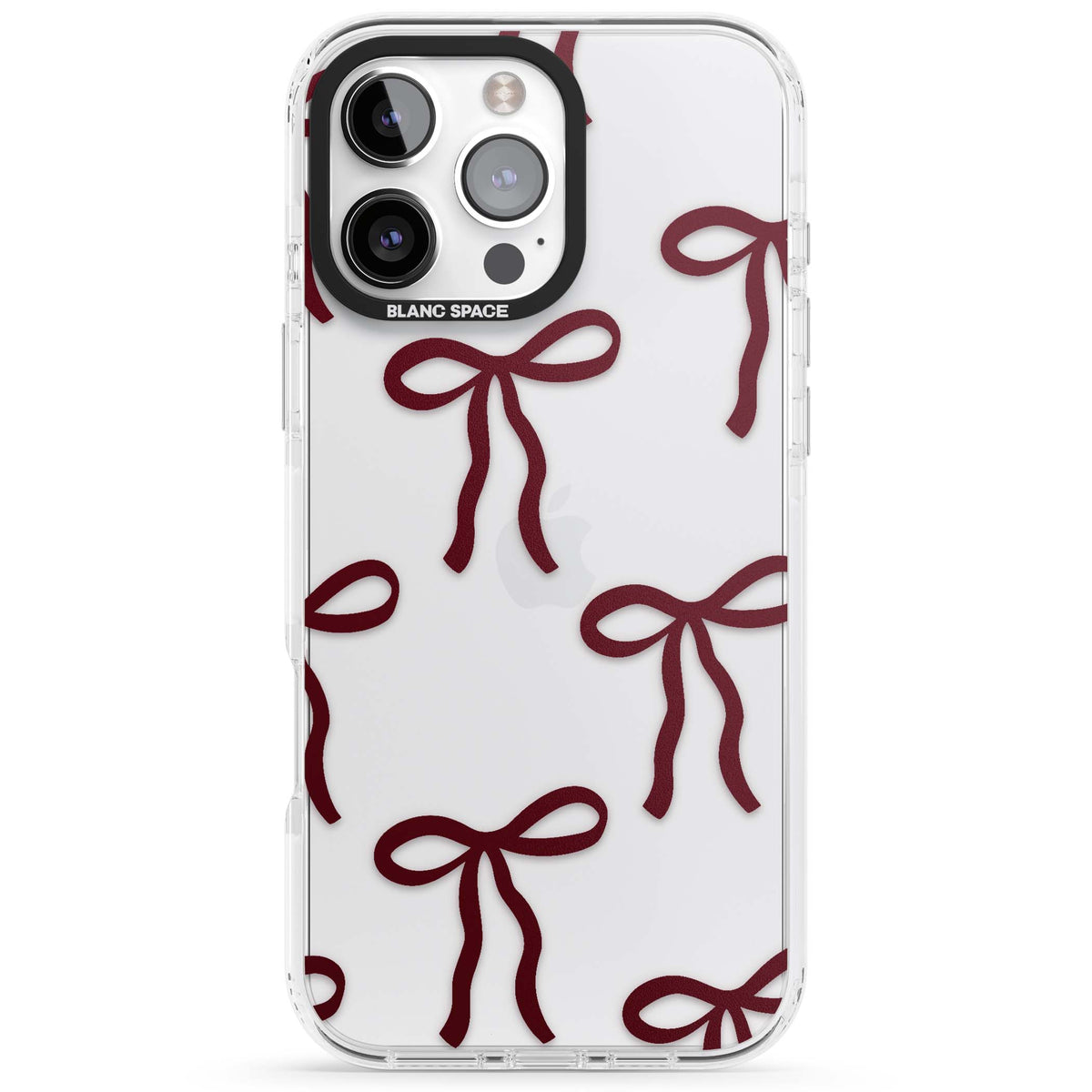 Burgundy Bows coquette iPhone case featuring hand-drawn burgundy red bows on a clear background | Clear Impact case for iPhone 16 Pro, iPhone 16 Pro Max