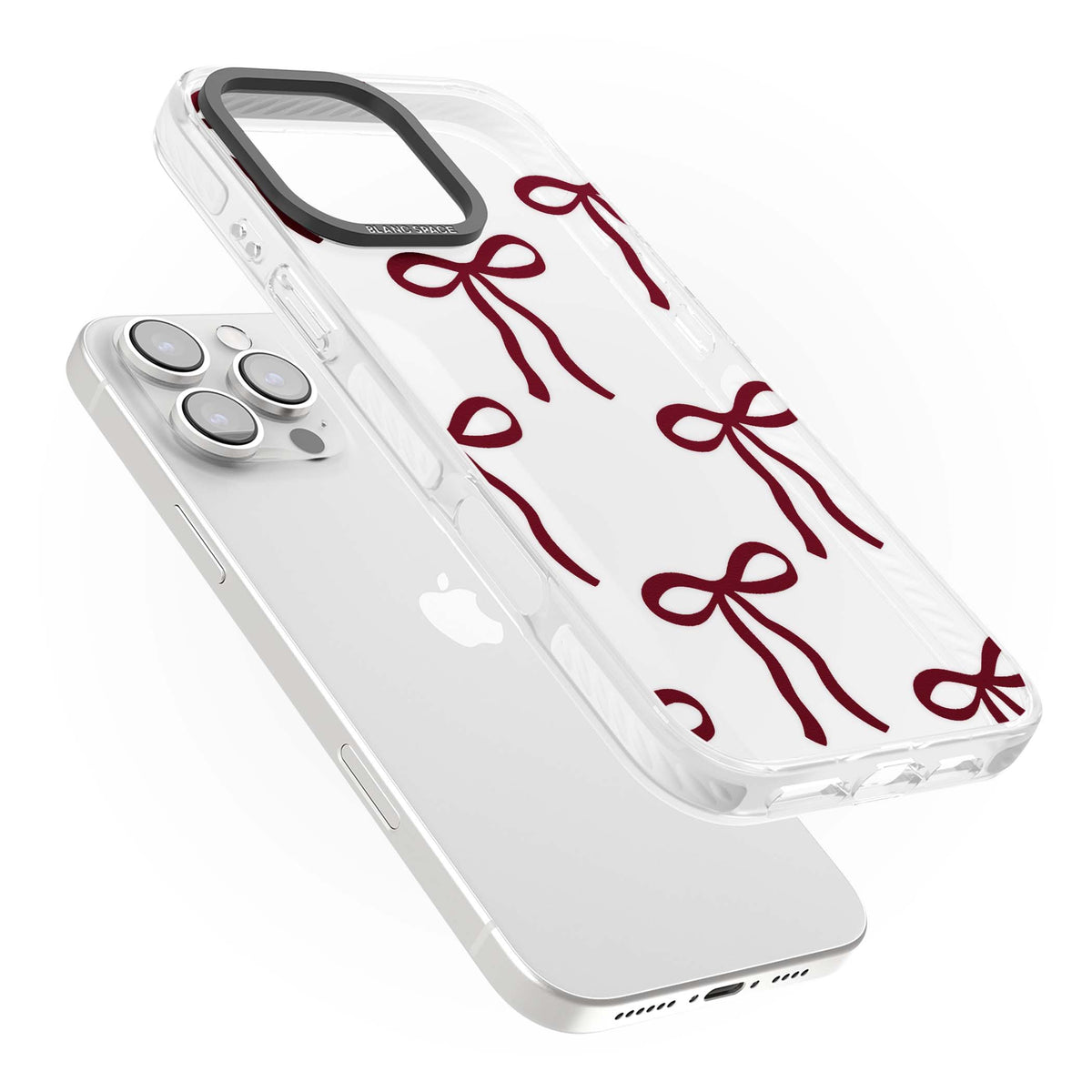 Burgundy Bows coquette iPhone case featuring hand-drawn burgundy red bows on a clear background | Clear Impact case for iPhone 16 Pro, iPhone 16 Pro Max