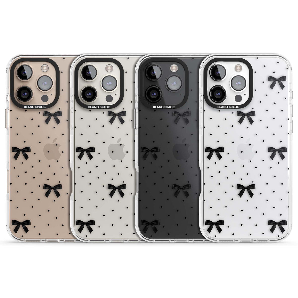 Black Polka Bows coquette iPhone case featuring scattered black satin bows and tiny polka dots on a clear base | Clear Impact case for iPhone 16 Pro, iPhone 16 Pro Max