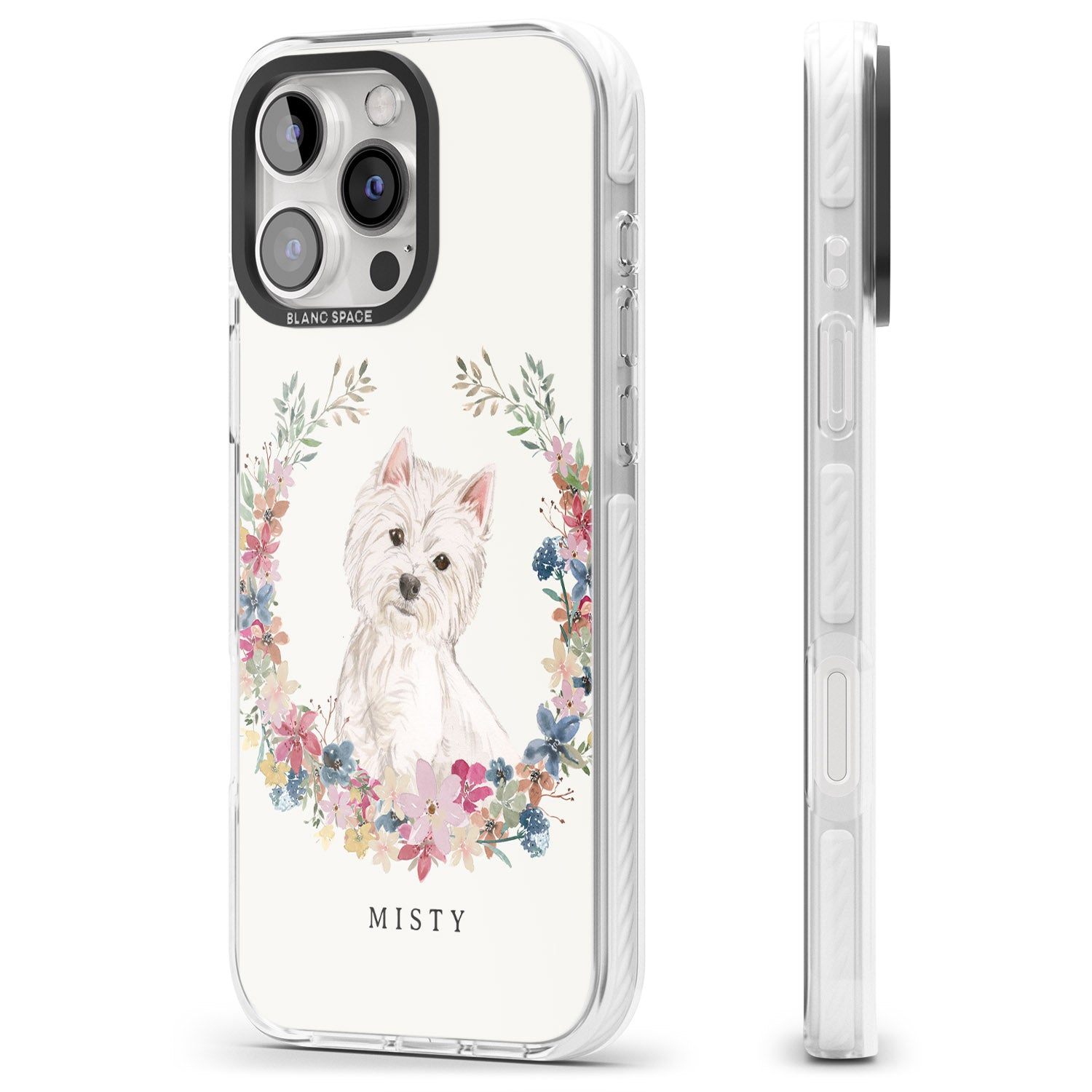 iPhone 16 Pro Max Personalised Westie Watercolour Dog Portrait Black Impact Phone Case