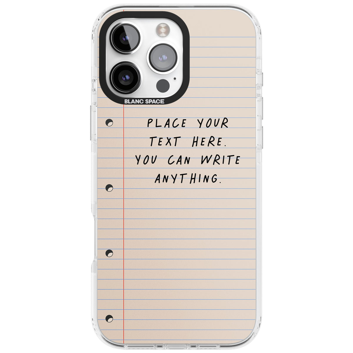 Personalised Lined Paper iPhone 16 Pro Max Impact Clear Phone Case front