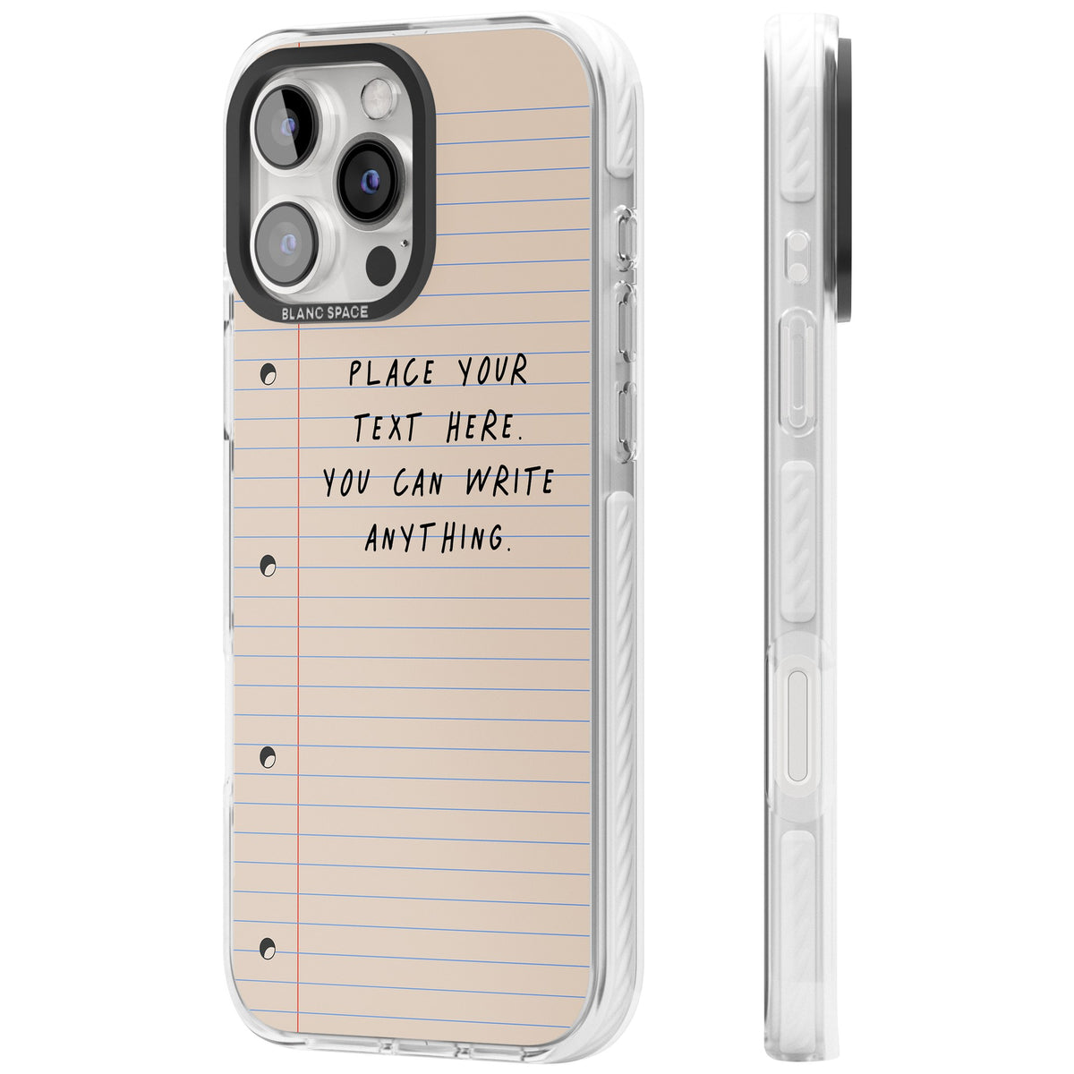 Personalised Lined Paper iPhone 16 Pro / iPhone 16 Pro Max Impact Clear Phone Case side