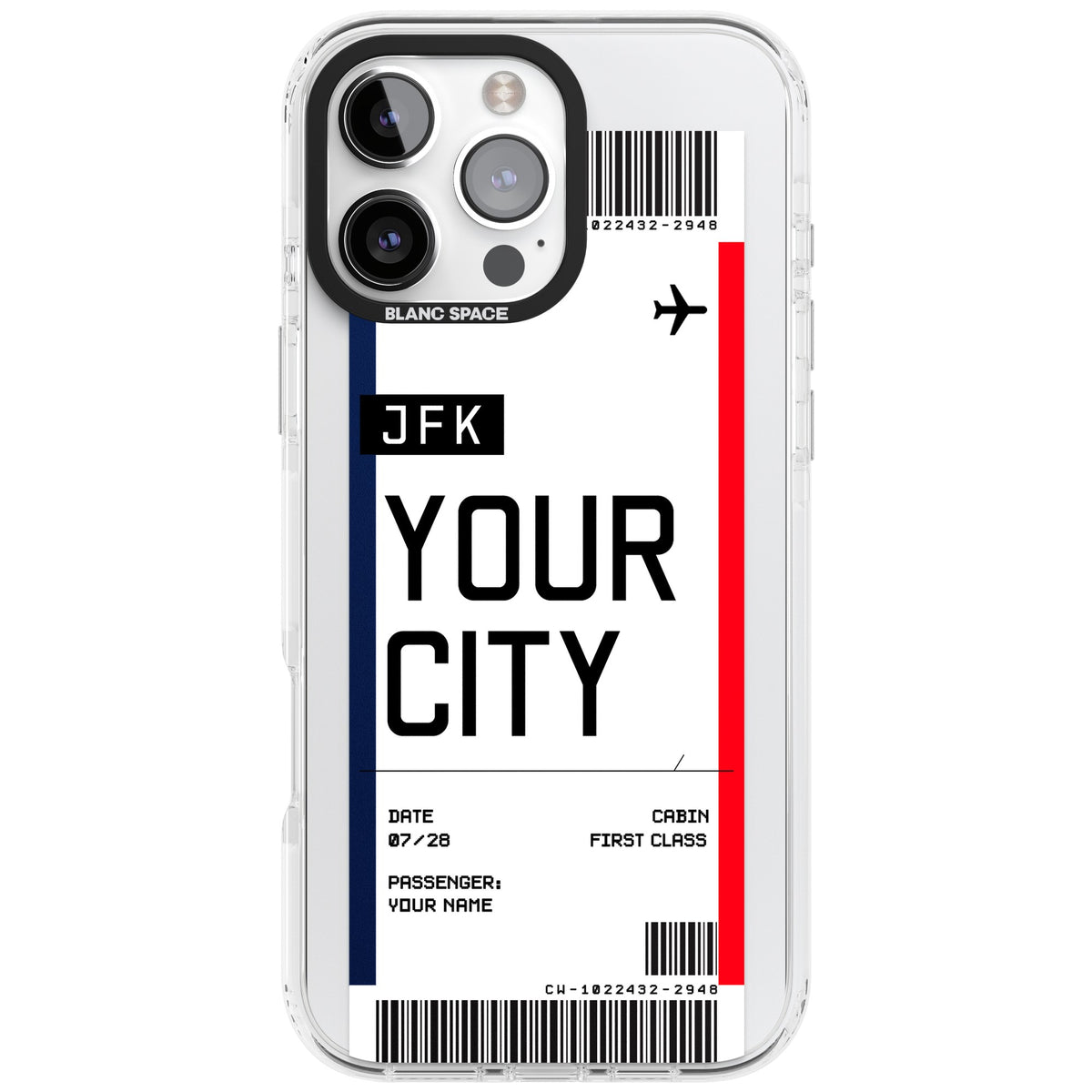 Personalised Create Your Own Boarding Pass Ticket iPhone 16 Pro Max Impact Clear Phone Case front