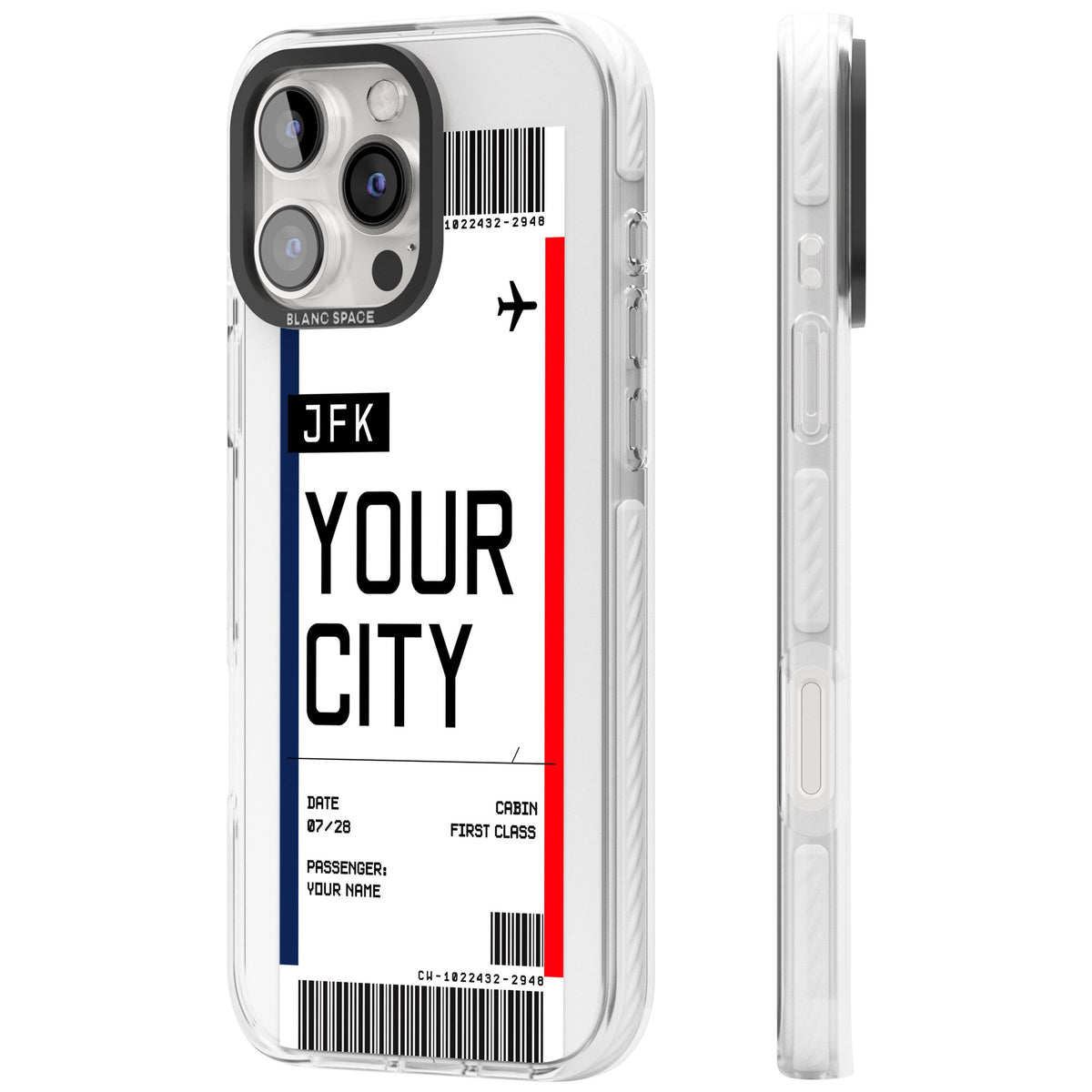 Personalised Create Your Own Boarding Pass Ticket iPhone 16 Pro / iPhone 16 Pro Max Impact Clear Phone Case side