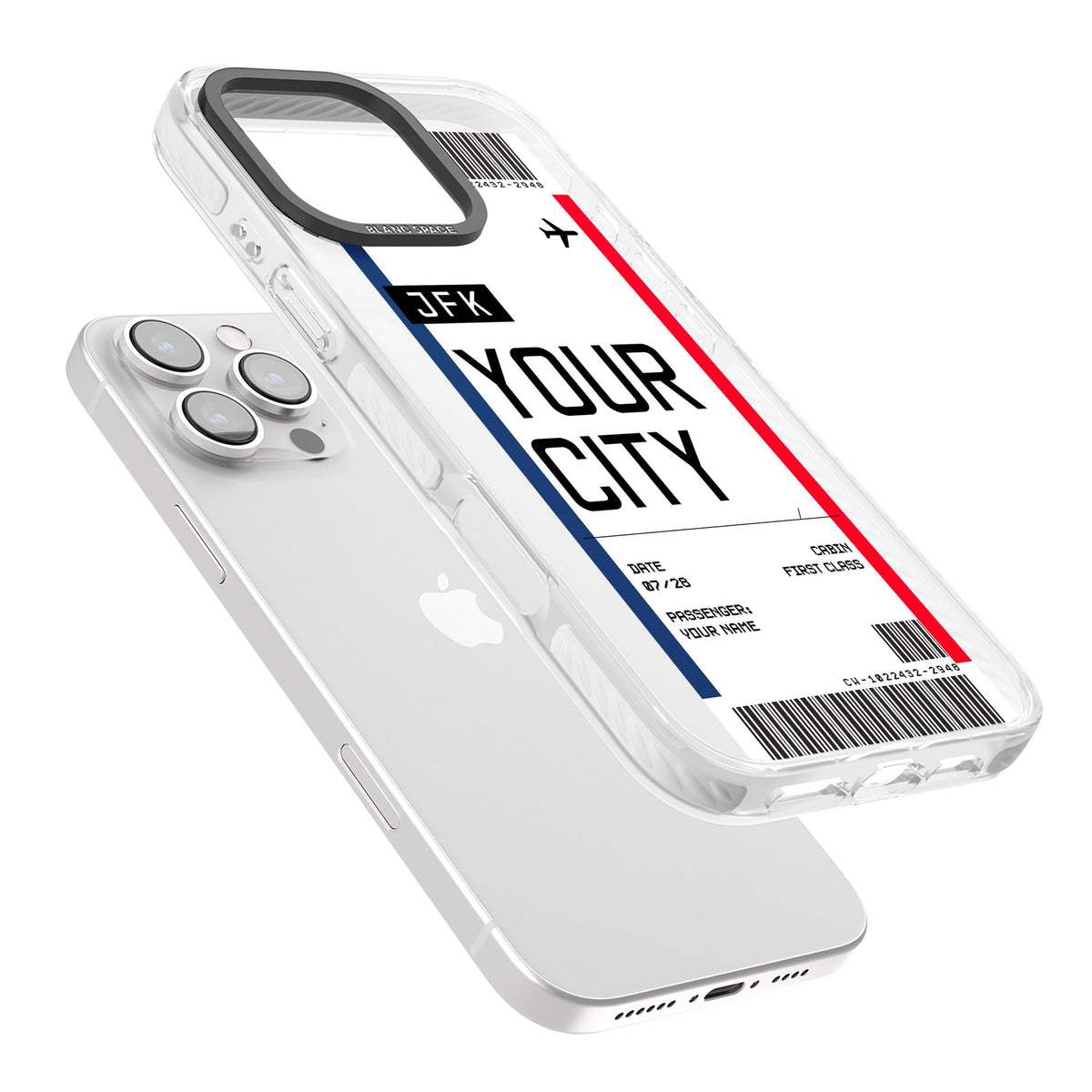 Personalised Create Your Own Boarding Pass Ticket iPhone 16 Pro / iPhone 16 Pro Max Impact Clear Phone Case angled