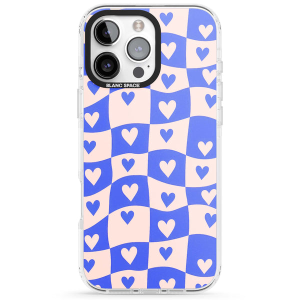 Blue Wavy Checked Hearts