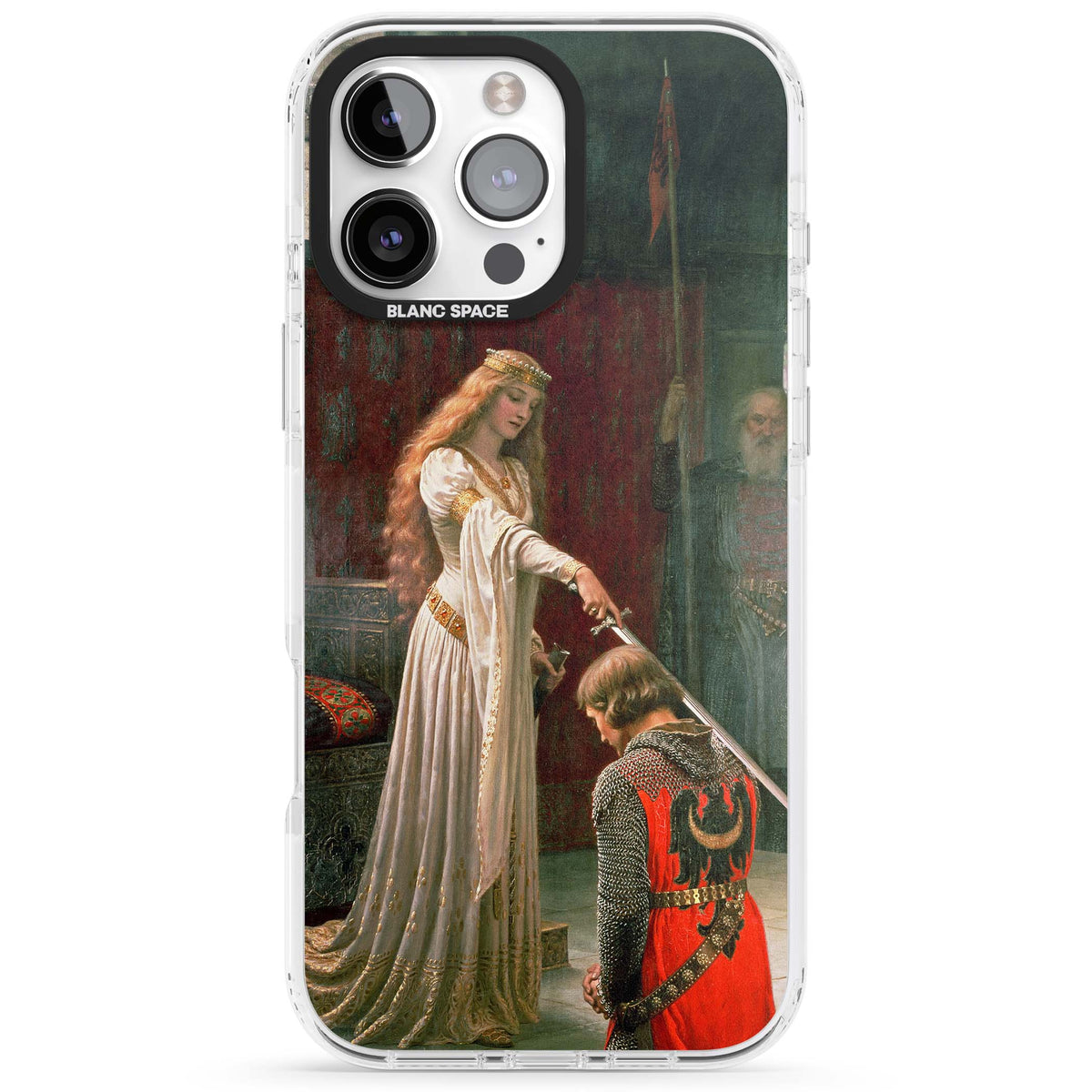 The Accolade renaissance art iPhone case featuring Edmund Blair Leighton's painting of a queen knighting a kneeling knight | Clear Impact case for iPhone 16 Pro, iPhone 16 Pro Max