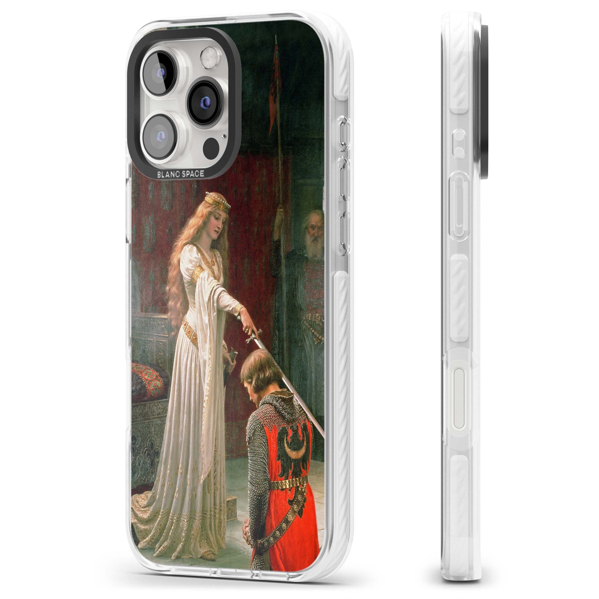 The Accolade renaissance art iPhone case featuring Edmund Blair Leighton's painting of a queen knighting a kneeling knight | Clear Impact case for iPhone 16 Pro, iPhone 16 Pro Max