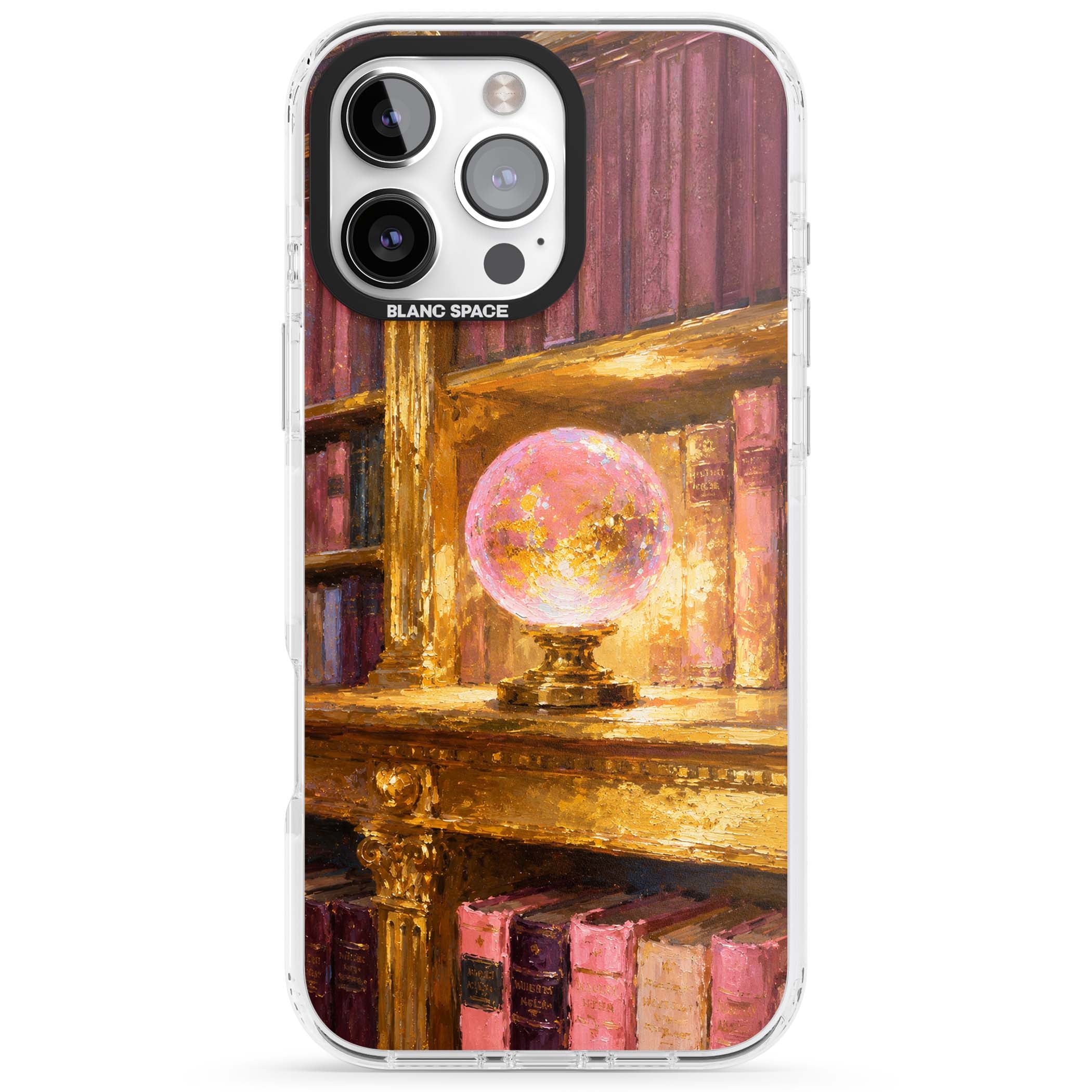 Gilded Library dark academia iPhone case featuring an oil painted crystal ball on a gilded library shelf with vintage | Clear Impact case for iPhone 16 Pro, iPhone 16 Pro Max