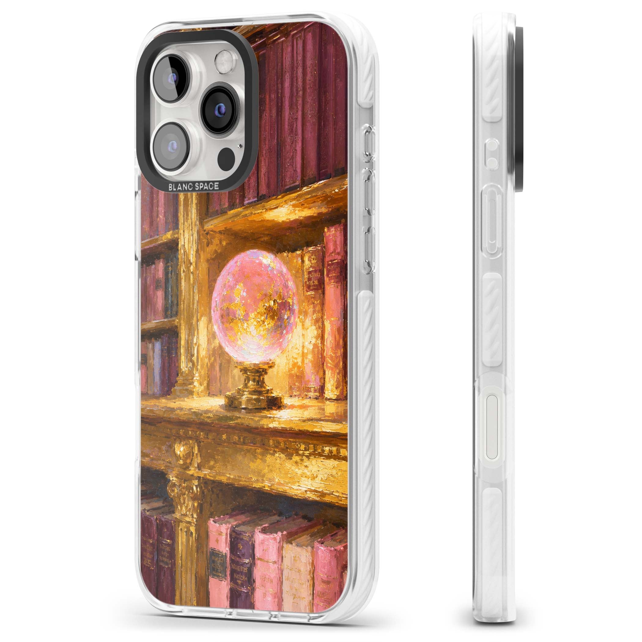 Gilded Library dark academia iPhone case featuring an oil painted crystal ball on a gilded library shelf with vintage | Clear Impact case for iPhone 16 Pro, iPhone 16 Pro Max