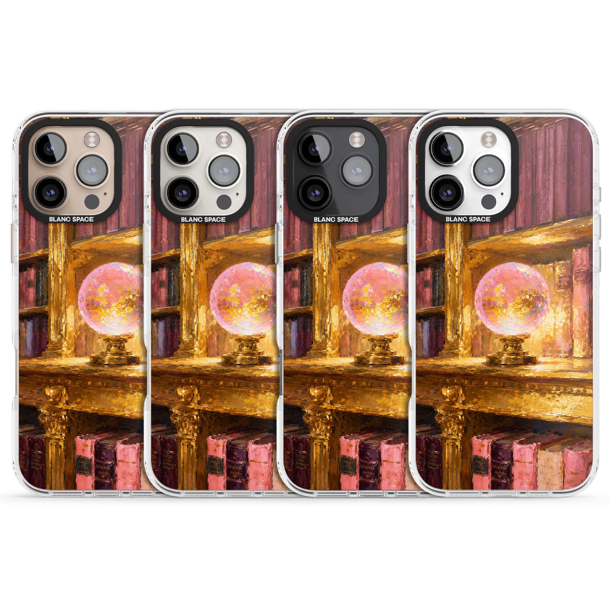 Gilded Library dark academia iPhone case featuring an oil painted crystal ball on a gilded library shelf with vintage | Clear Impact case for iPhone 16 Pro, iPhone 16 Pro Max