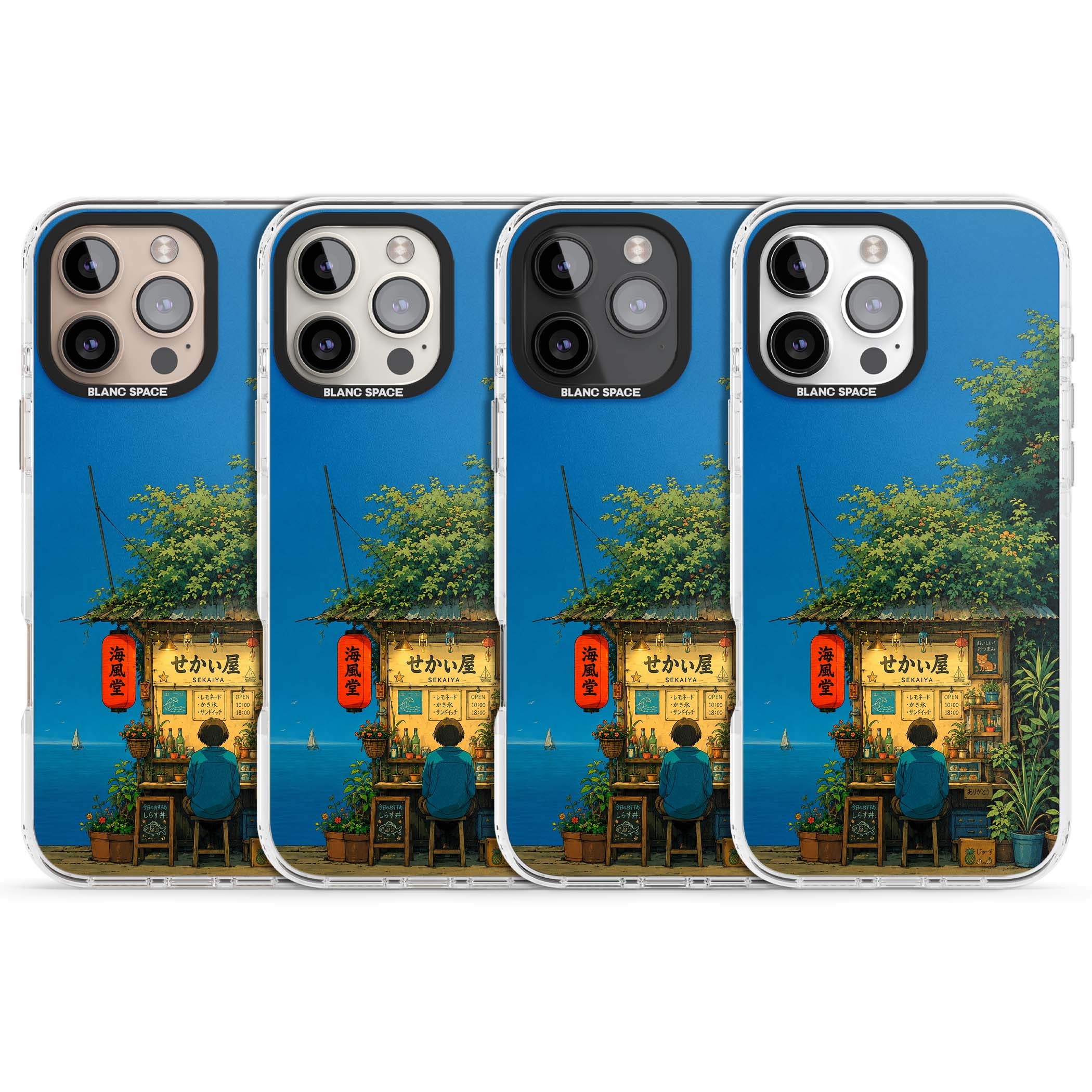 The Shirahama Kiosk anime iPhone case featuring a Japanese seaside shop, red paper lantern and ocean view | Impact Magsafe case for iPhone 16 Pro, iPhone 16 Pro Max