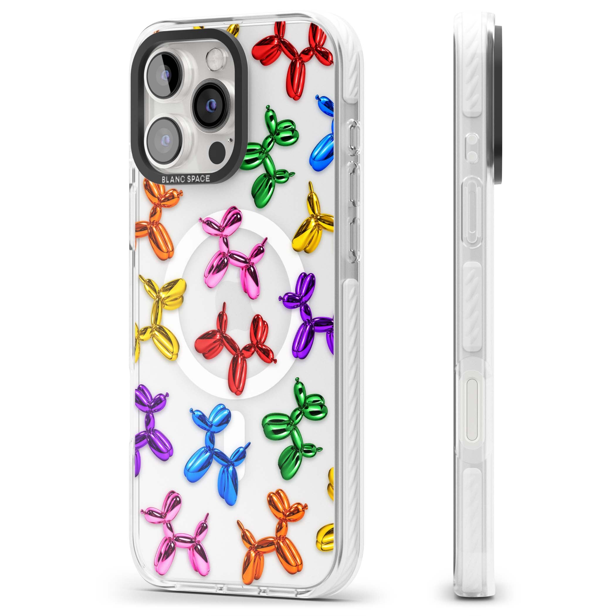 Balloon Dogs pop art iPhone case featuring rainbow chrome balloon dogs in Jeff Koons style | Impact Magsafe case for iPhone 16 Pro, iPhone 16 Pro Max
