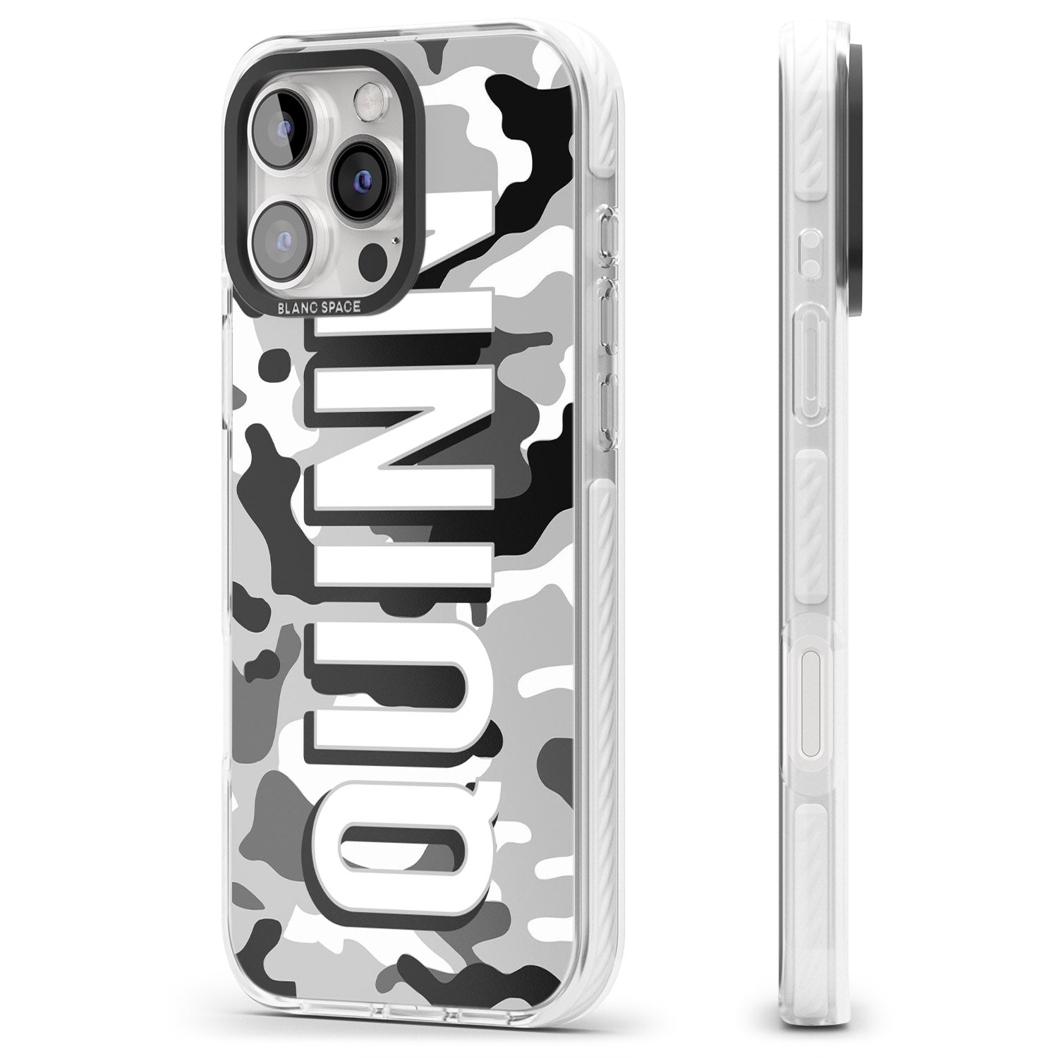 iPhone 16 Pro Max Personalised Greyscale Camo Black Impact Phone Case
