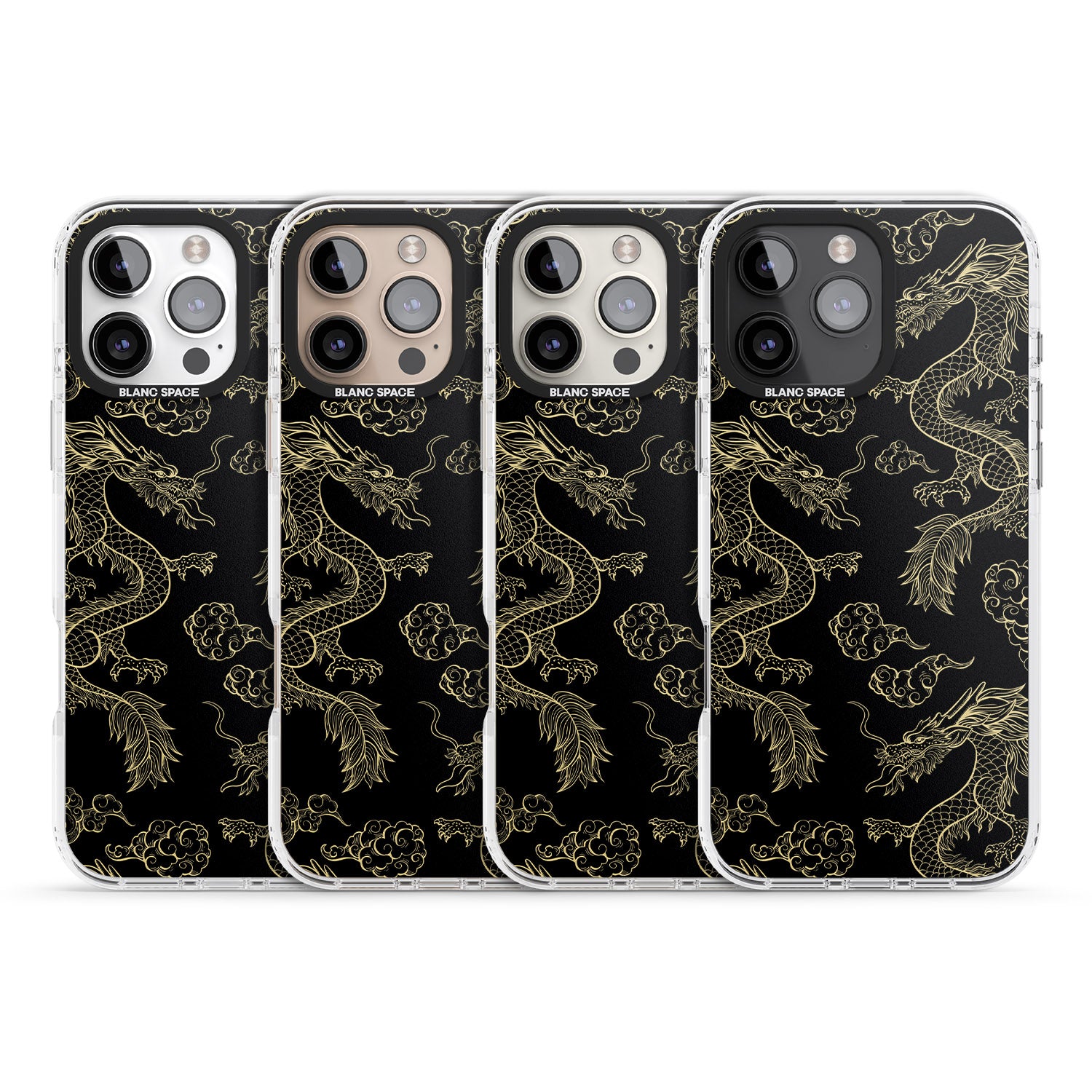 iPhone 16 Pro Max Black and Gold Dragon Pattern Black Impact Phone Case