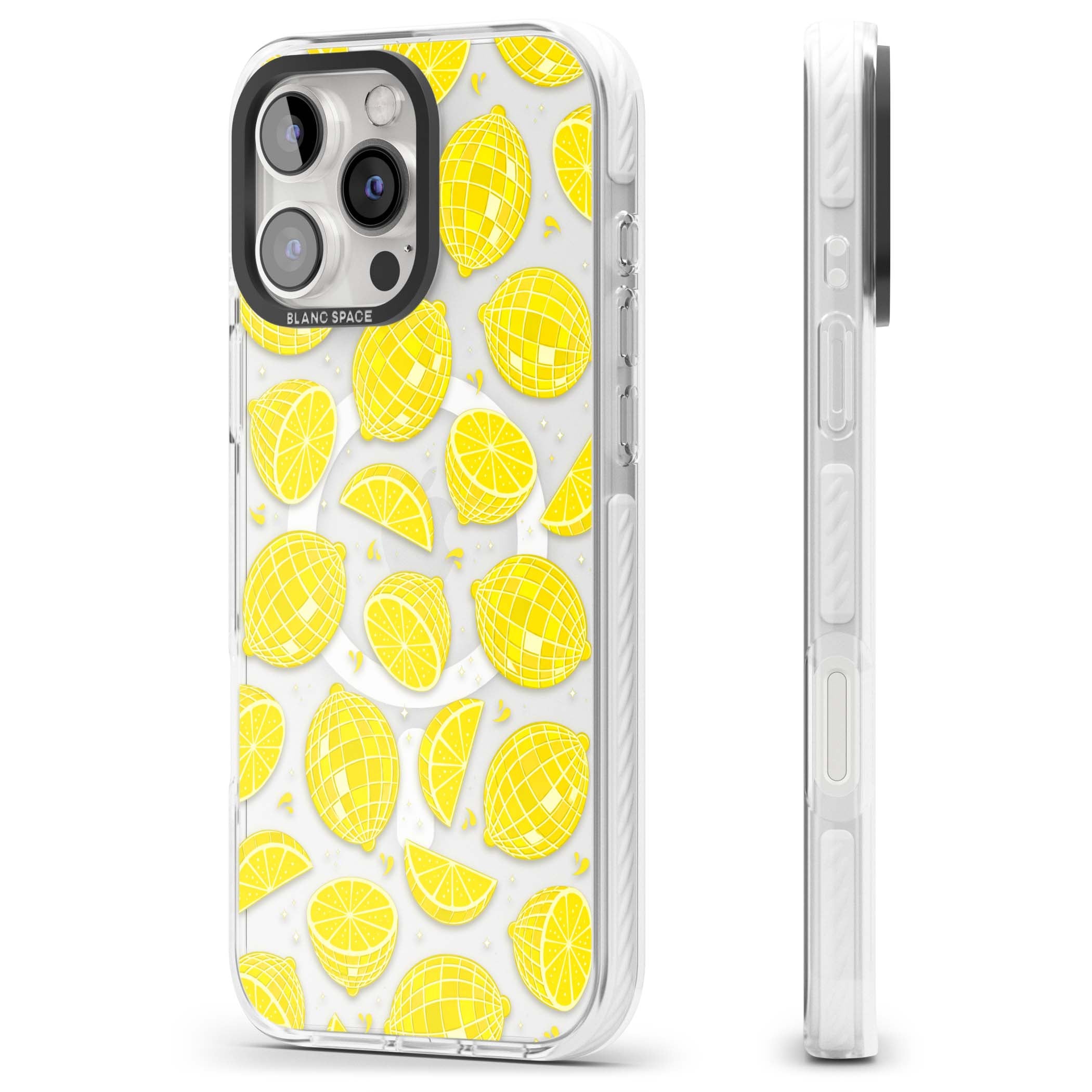 Disco Lemons citrus iPhone case featuring mirrorball lemons, sliced fruit and sparkle accents | Impact Magsafe case for iPhone 16 Pro, iPhone 16 Pro Max