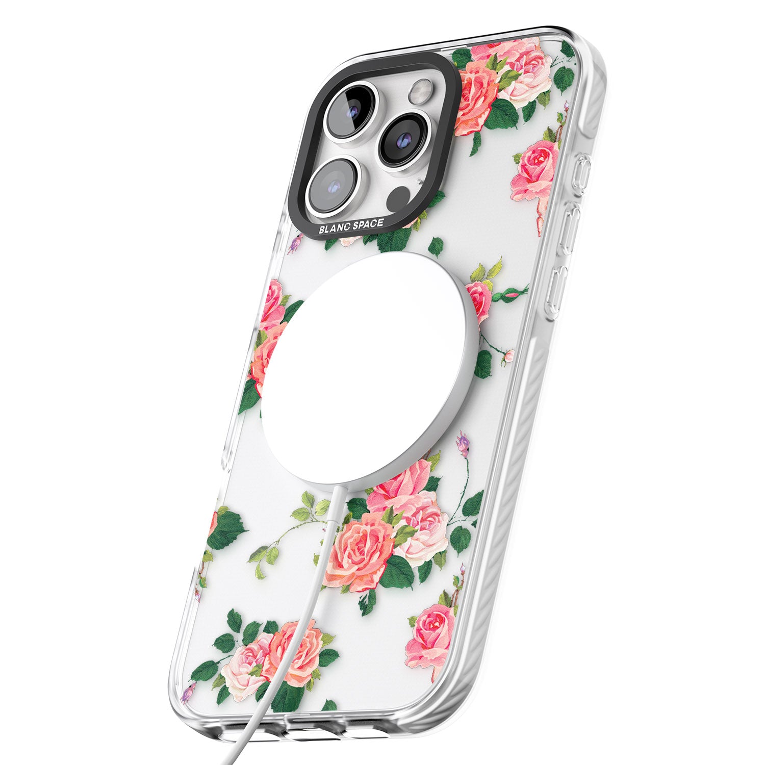 iPhone 16 Pro Max Pink Roses Black Impact Phone Case