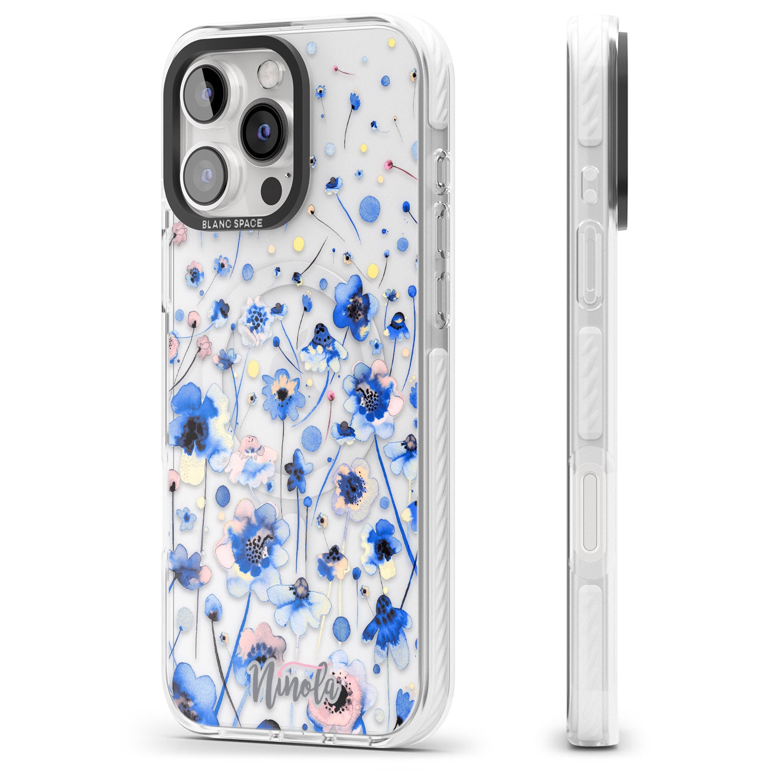 iPhone 16 Pro Max Ink Flowers Blue Black Impact Phone Case
